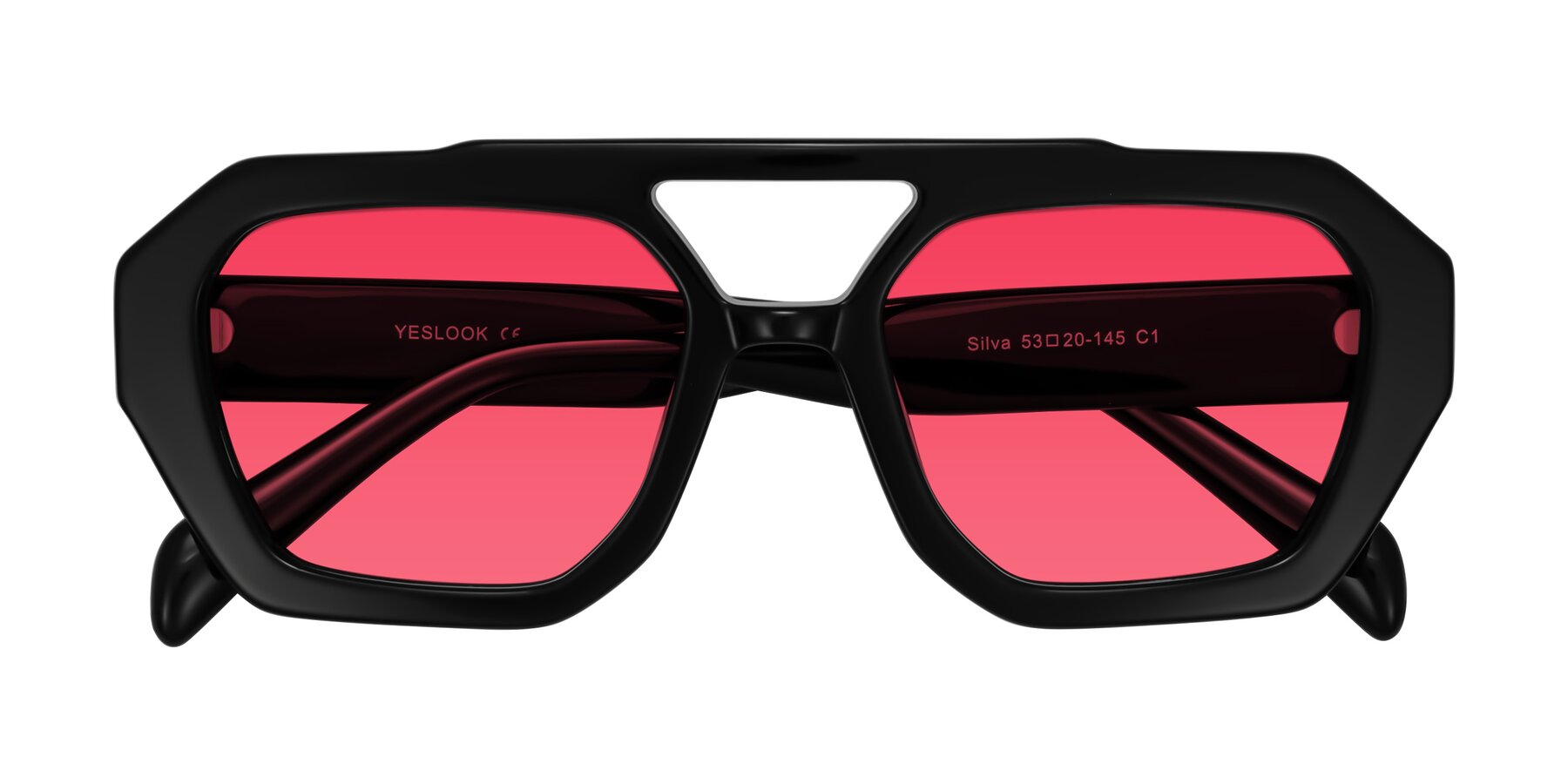 Folded Front of Silva in Black with Red Tinted Lenses