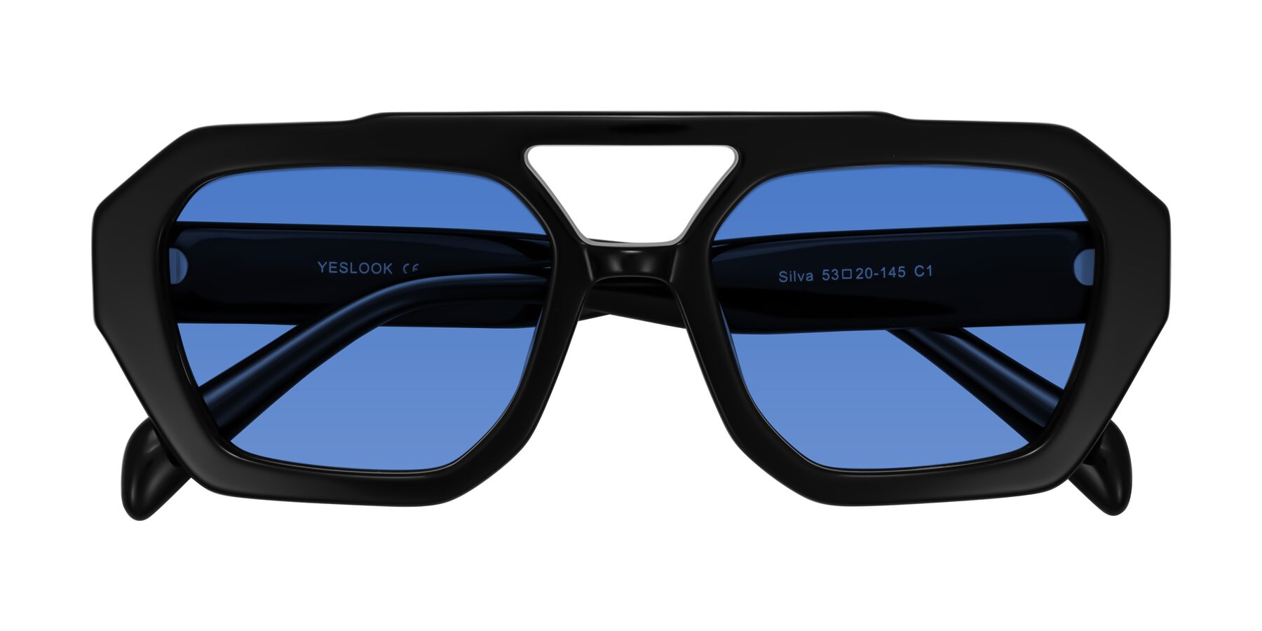 Folded Front of Silva in Black with Blue Tinted Lenses