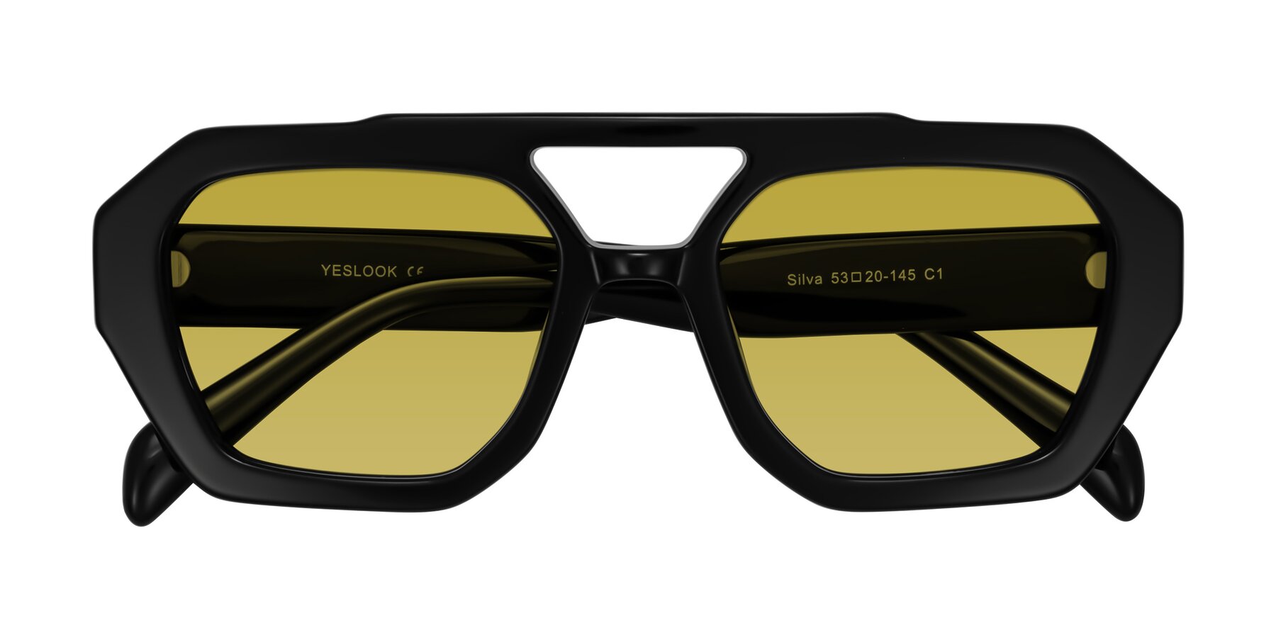 Folded Front of Silva in Black with Champagne Tinted Lenses
