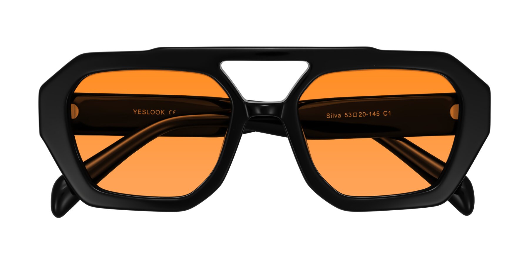 Folded Front of Silva in Black with Orange Tinted Lenses