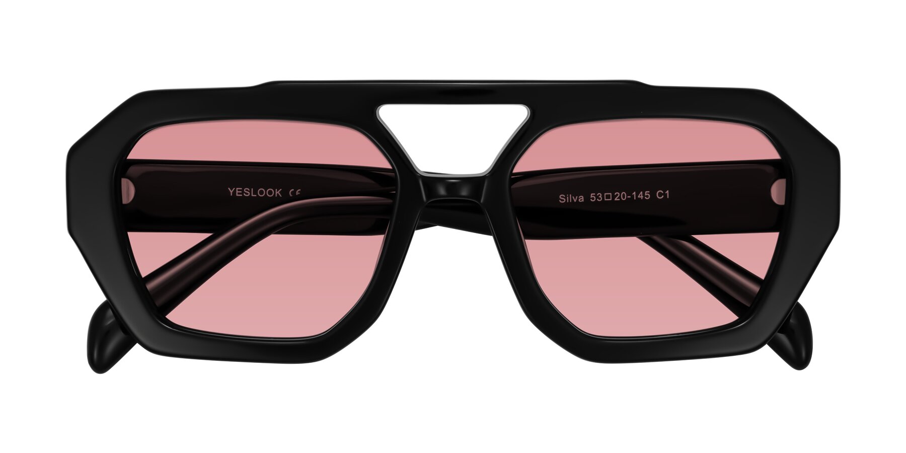 Folded Front of Silva in Black with Medium Garnet Tinted Lenses