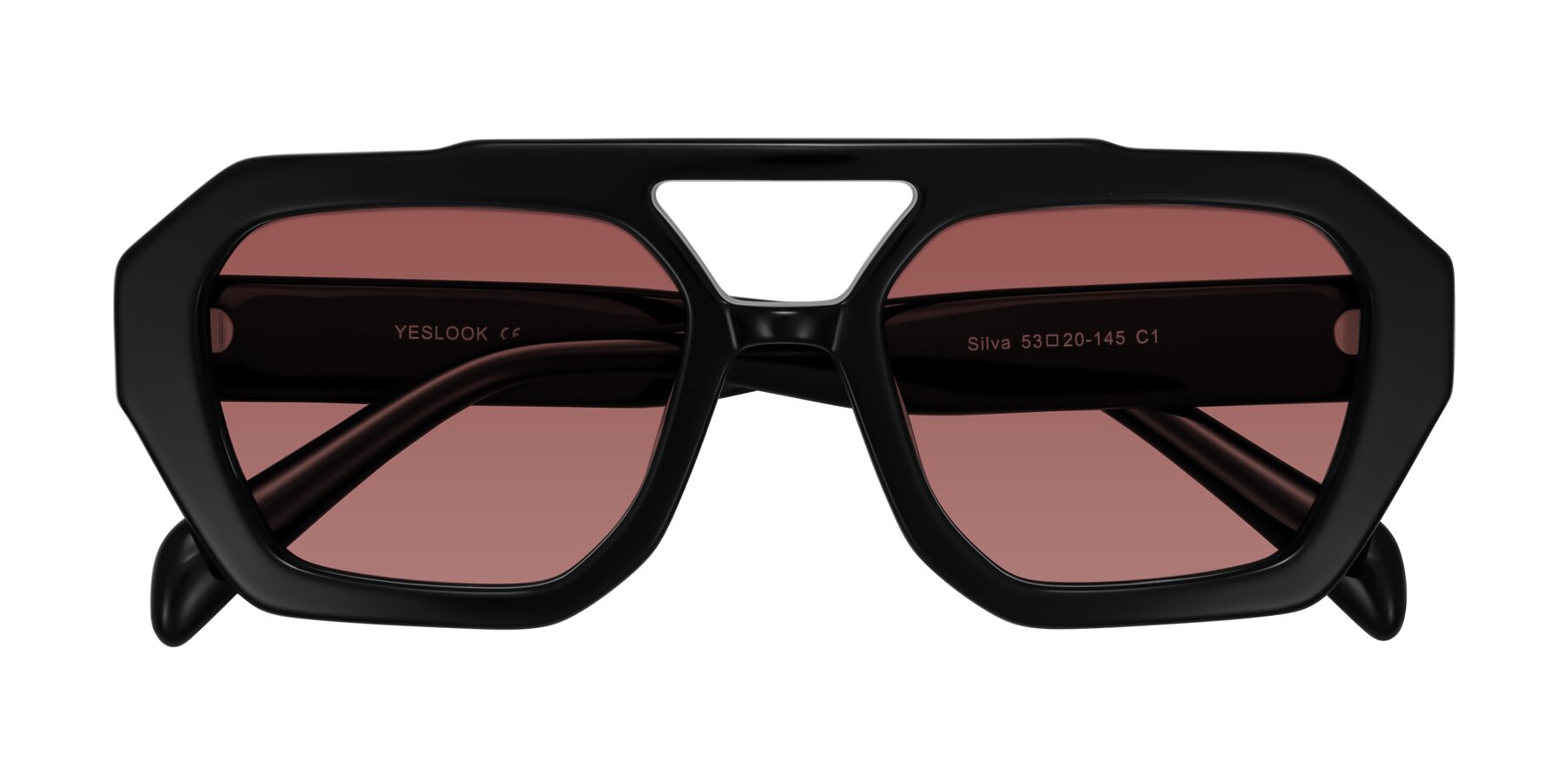 Folded Front of Silva in Black with Garnet Tinted Lenses