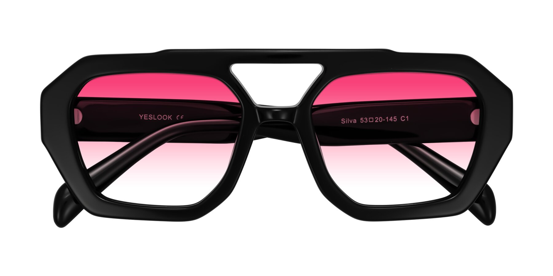 Folded Front of Silva in Black with Pink Gradient Lenses