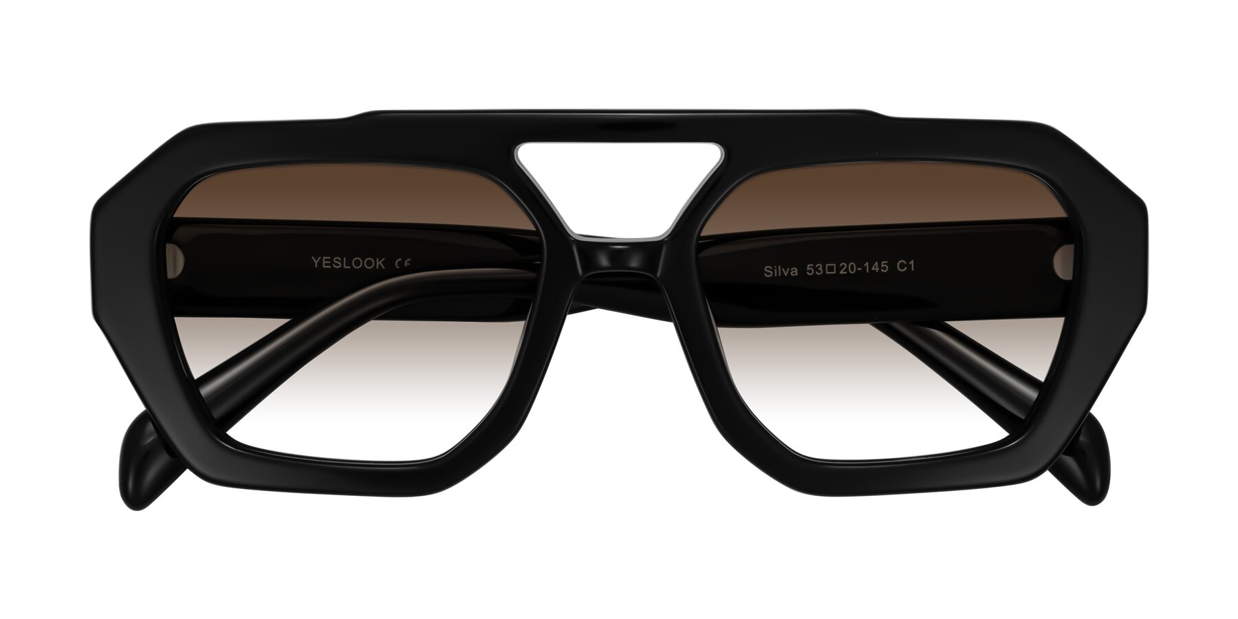 Folded Front of Silva in Black with Brown Gradient Lenses