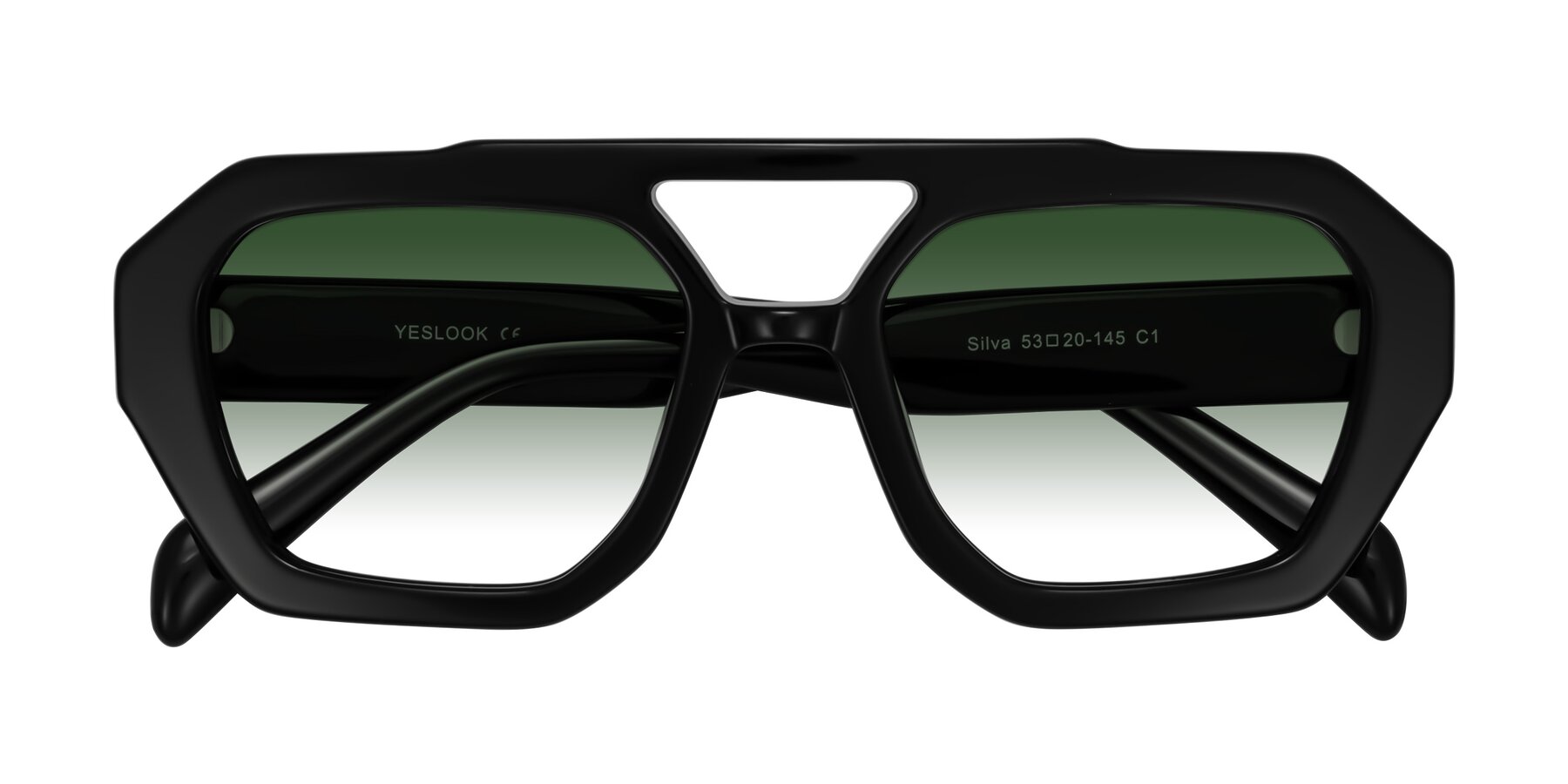 Folded Front of Silva in Black with Green Gradient Lenses