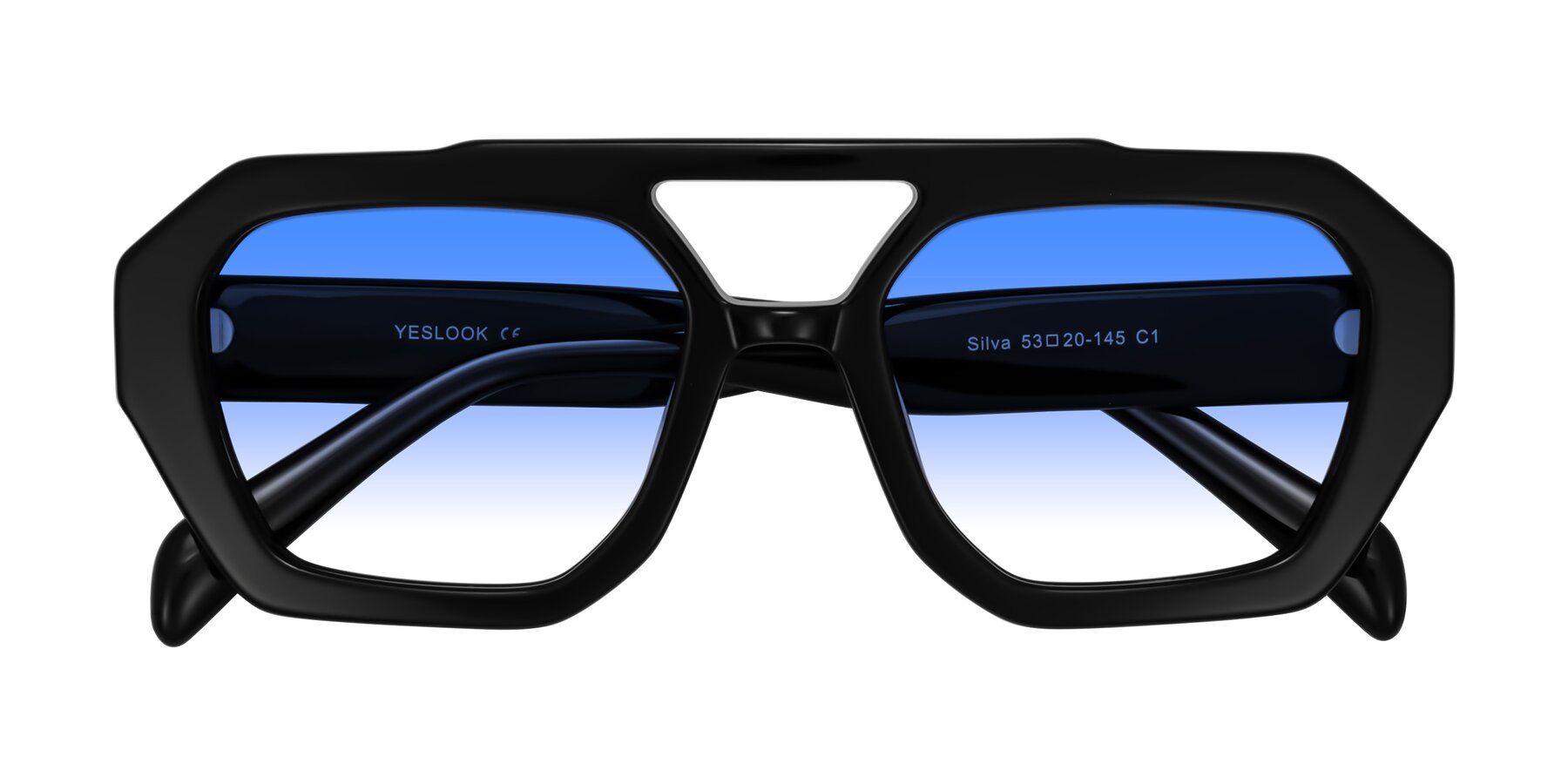 Folded Front of Silva in Black with Blue Gradient Lenses