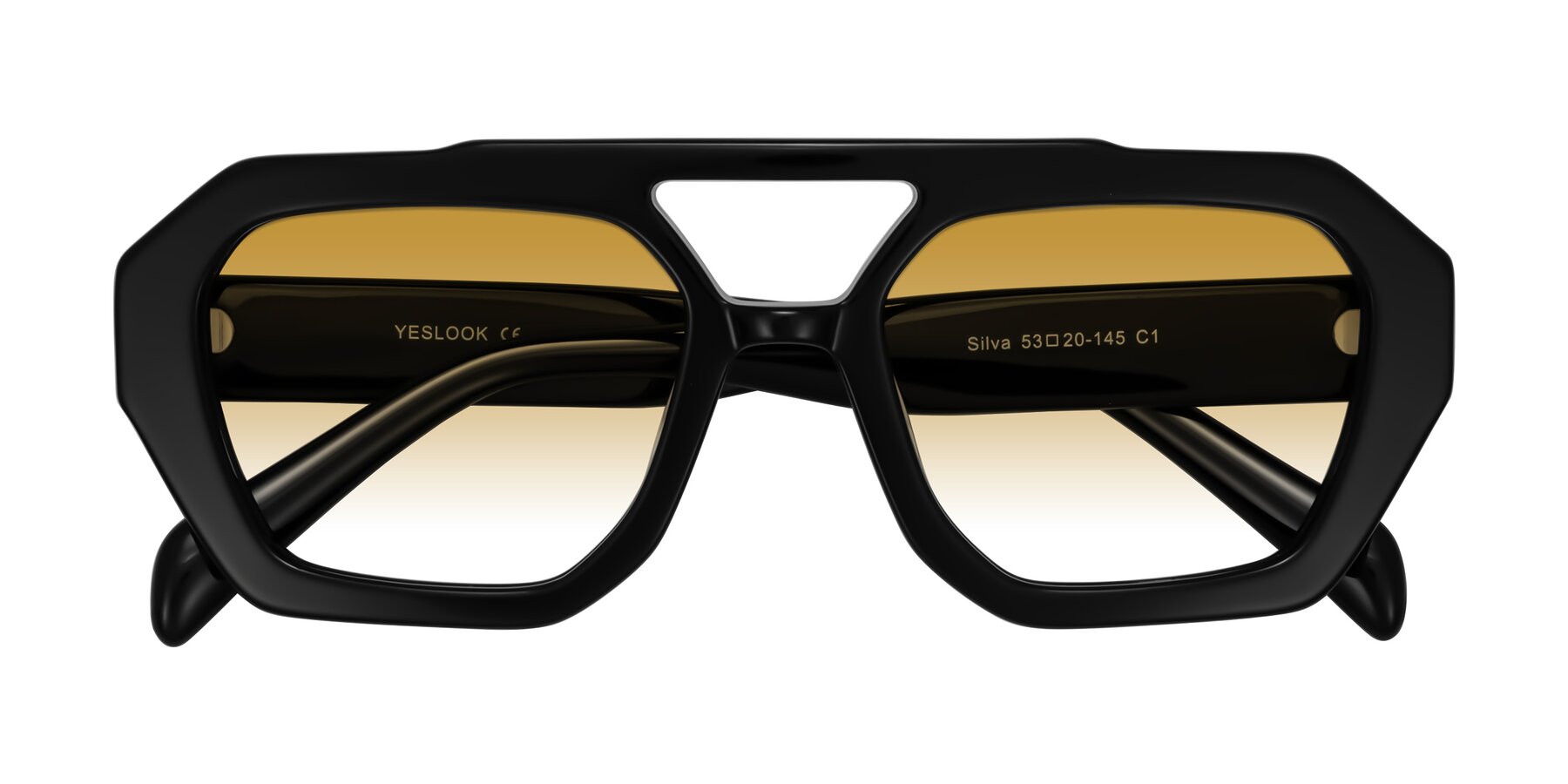 Folded Front of Silva in Black with Champagne Gradient Lenses