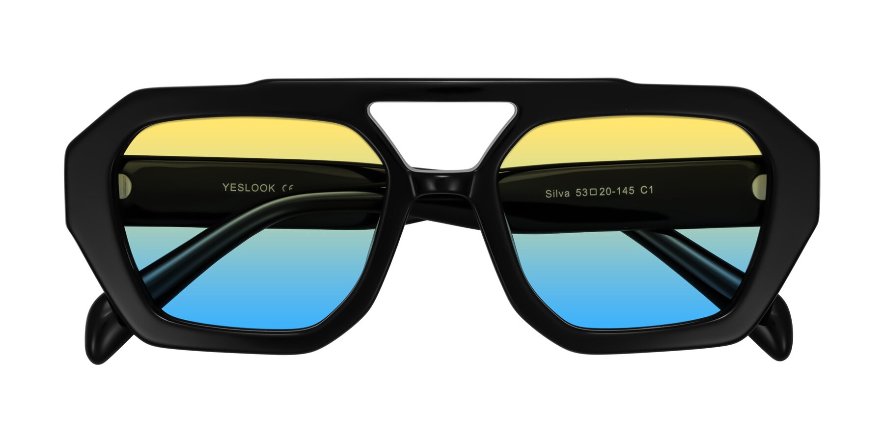 Folded Front of Silva in Black with Yellow / Blue Gradient Lenses