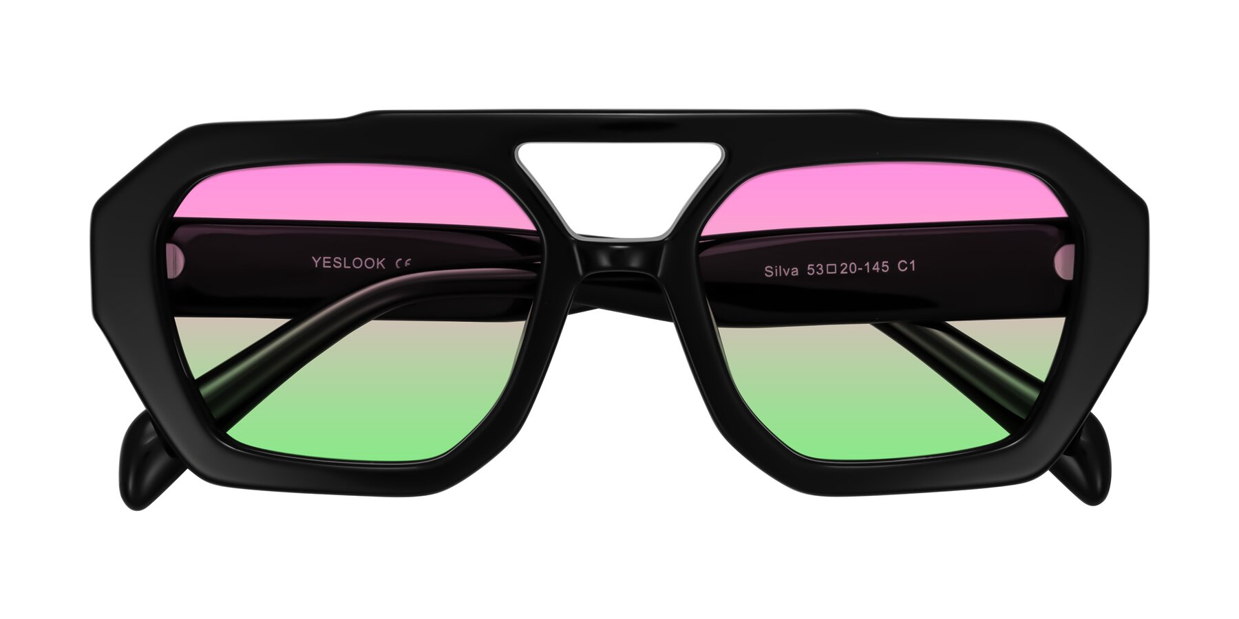 Folded Front of Silva in Black with Pink / Green Gradient Lenses
