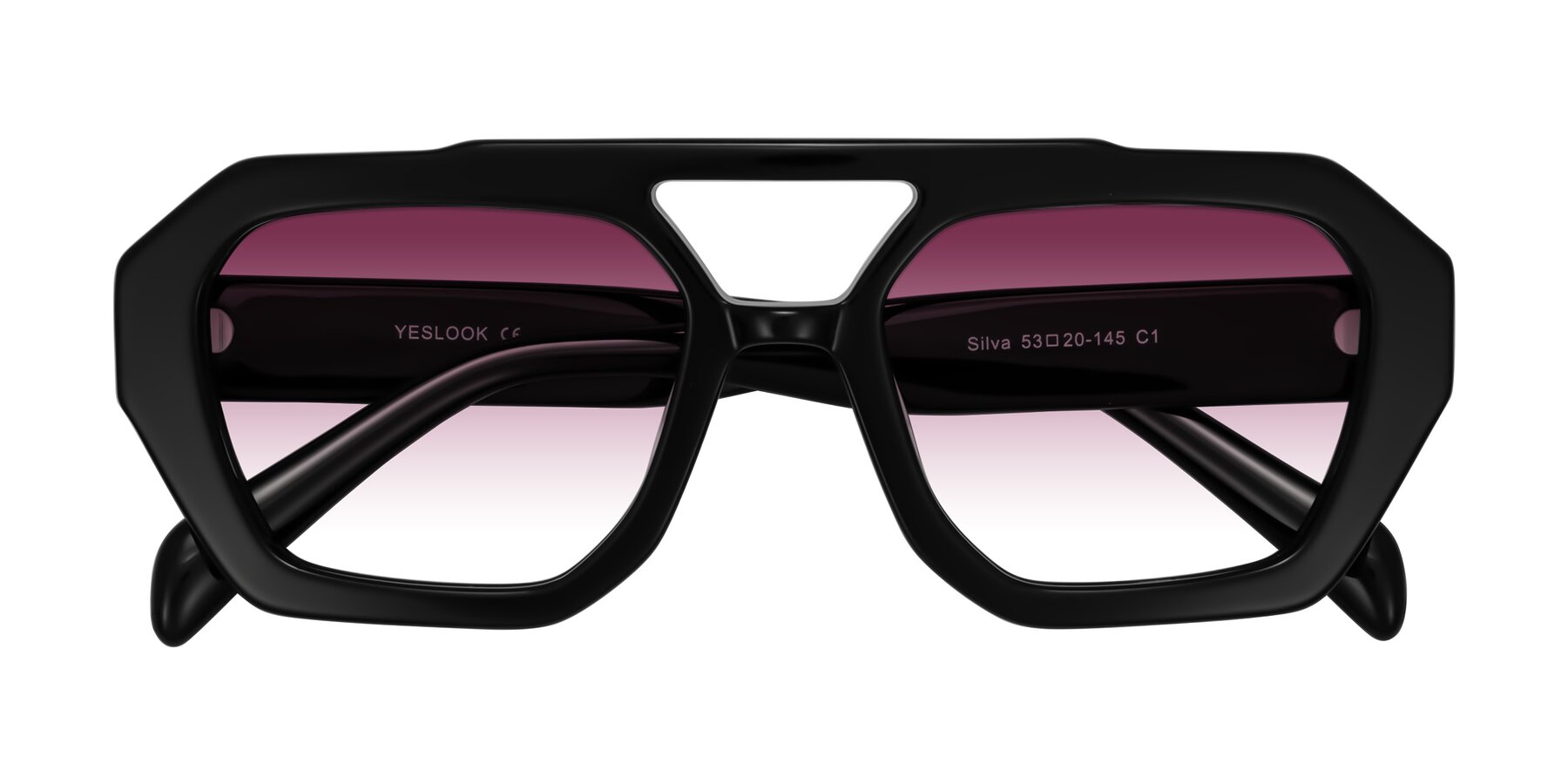 Folded Front of Silva in Black with Wine Gradient Lenses
