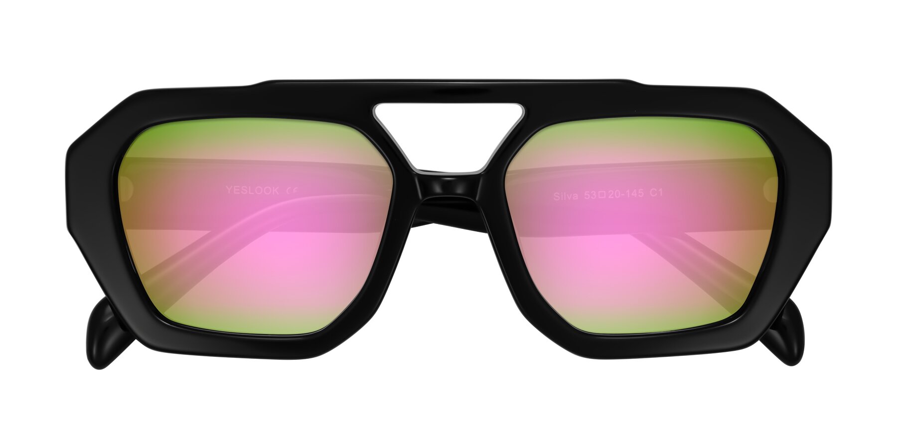 Folded Front of Silva in Black with Pink Mirrored Lenses