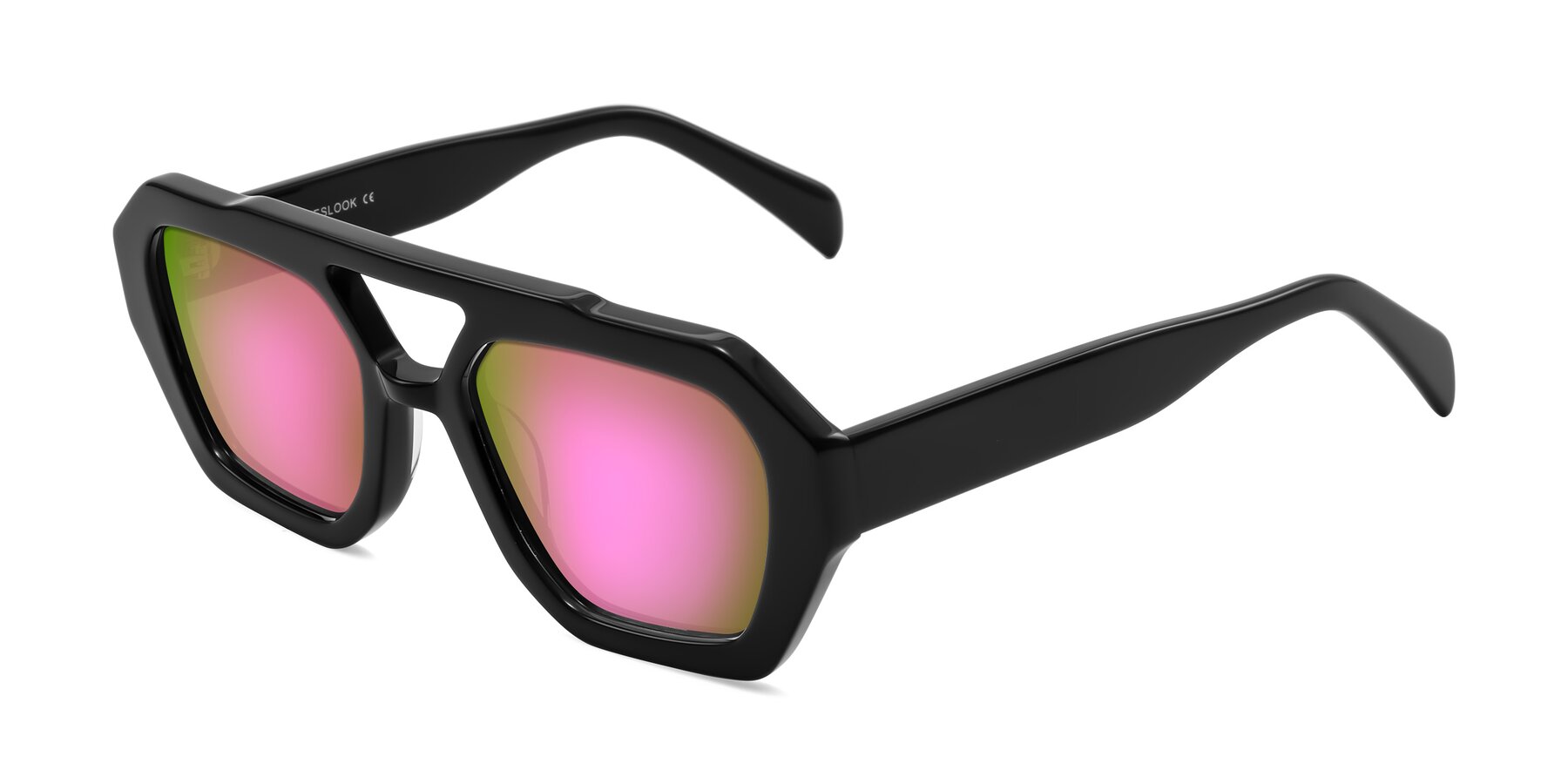 Angle of Silva in Black with Pink Mirrored Lenses