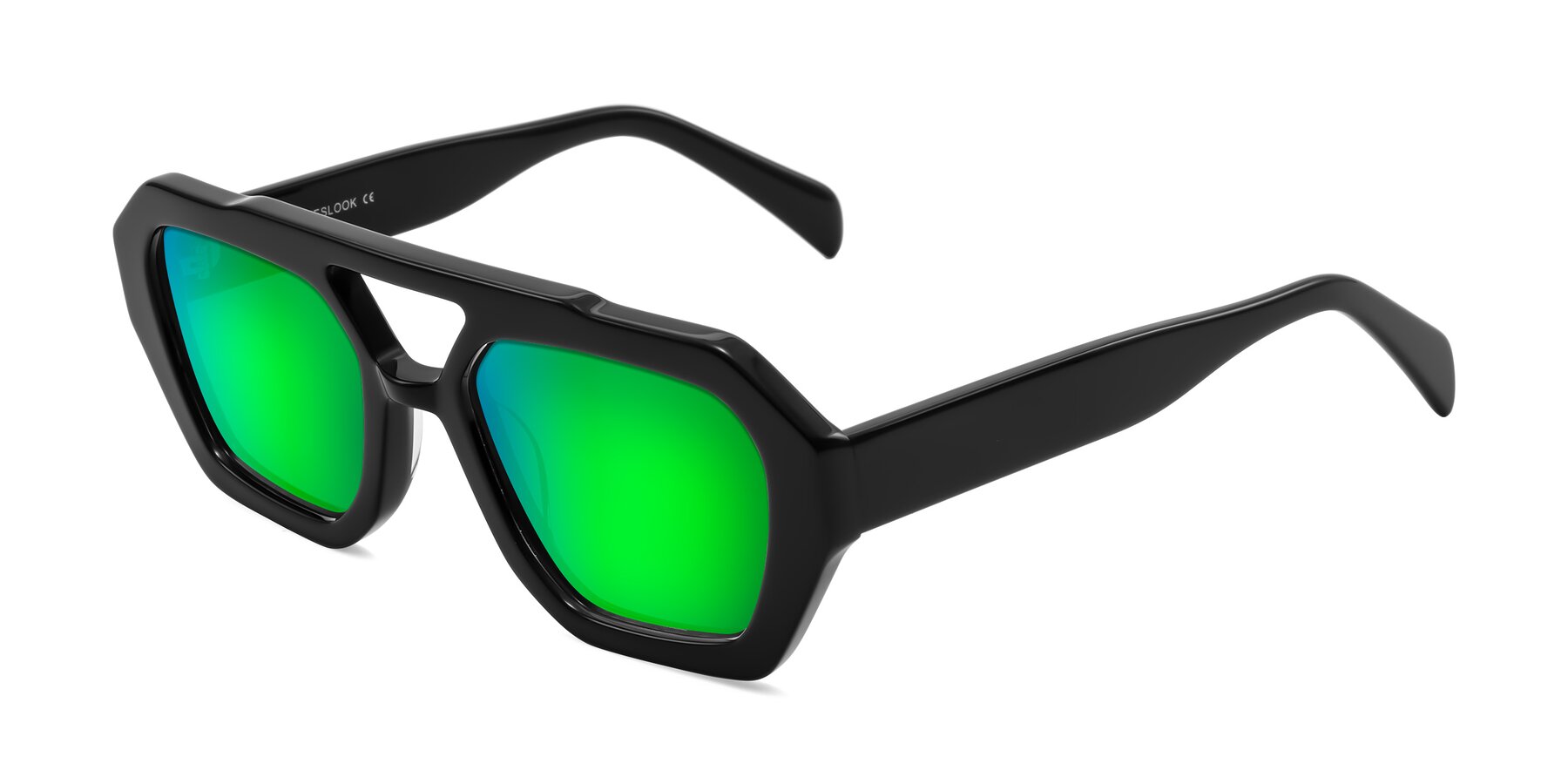 Angle of Silva in Black with Green Mirrored Lenses