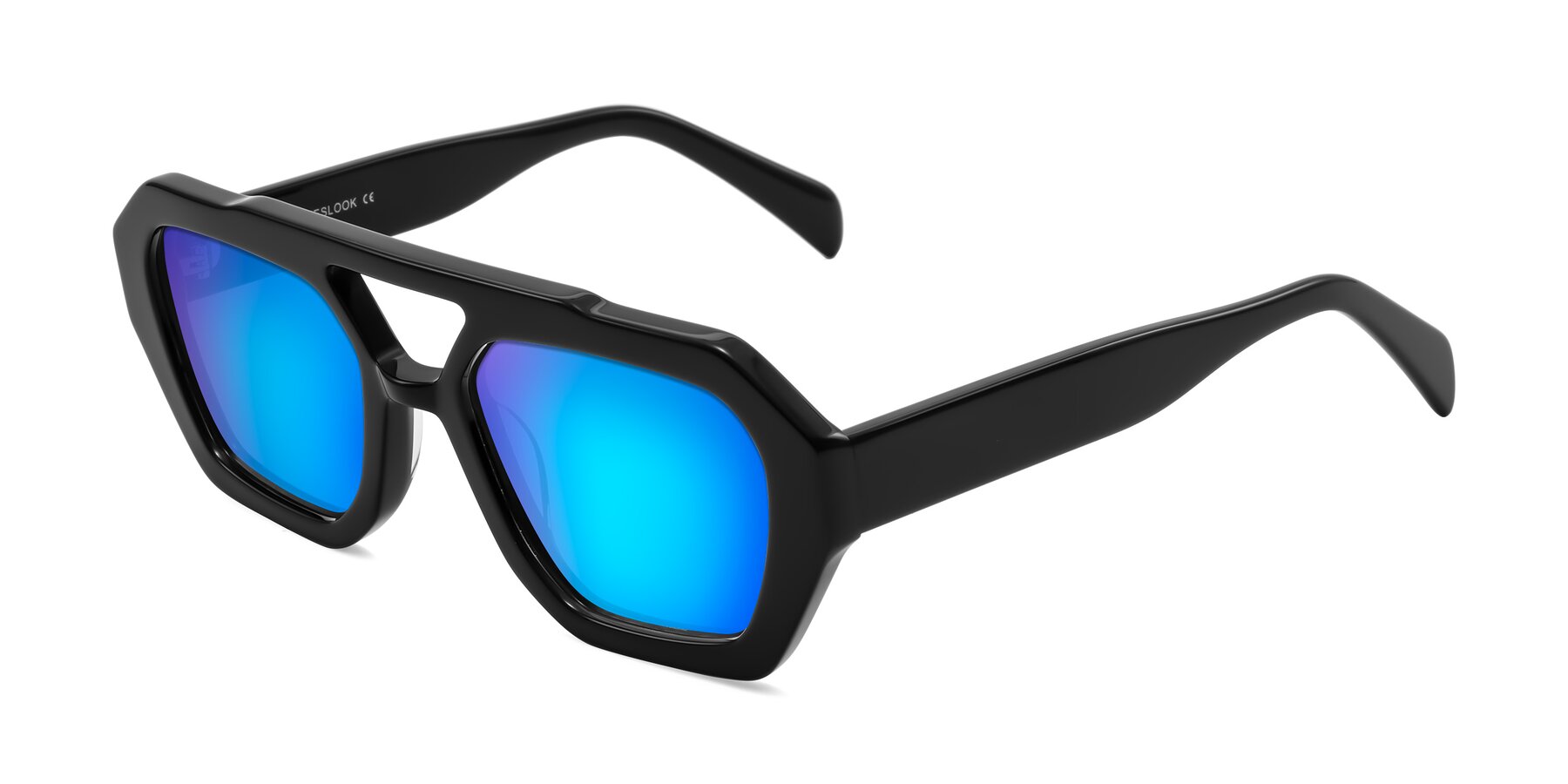 Angle of Silva in Black with Blue Mirrored Lenses
