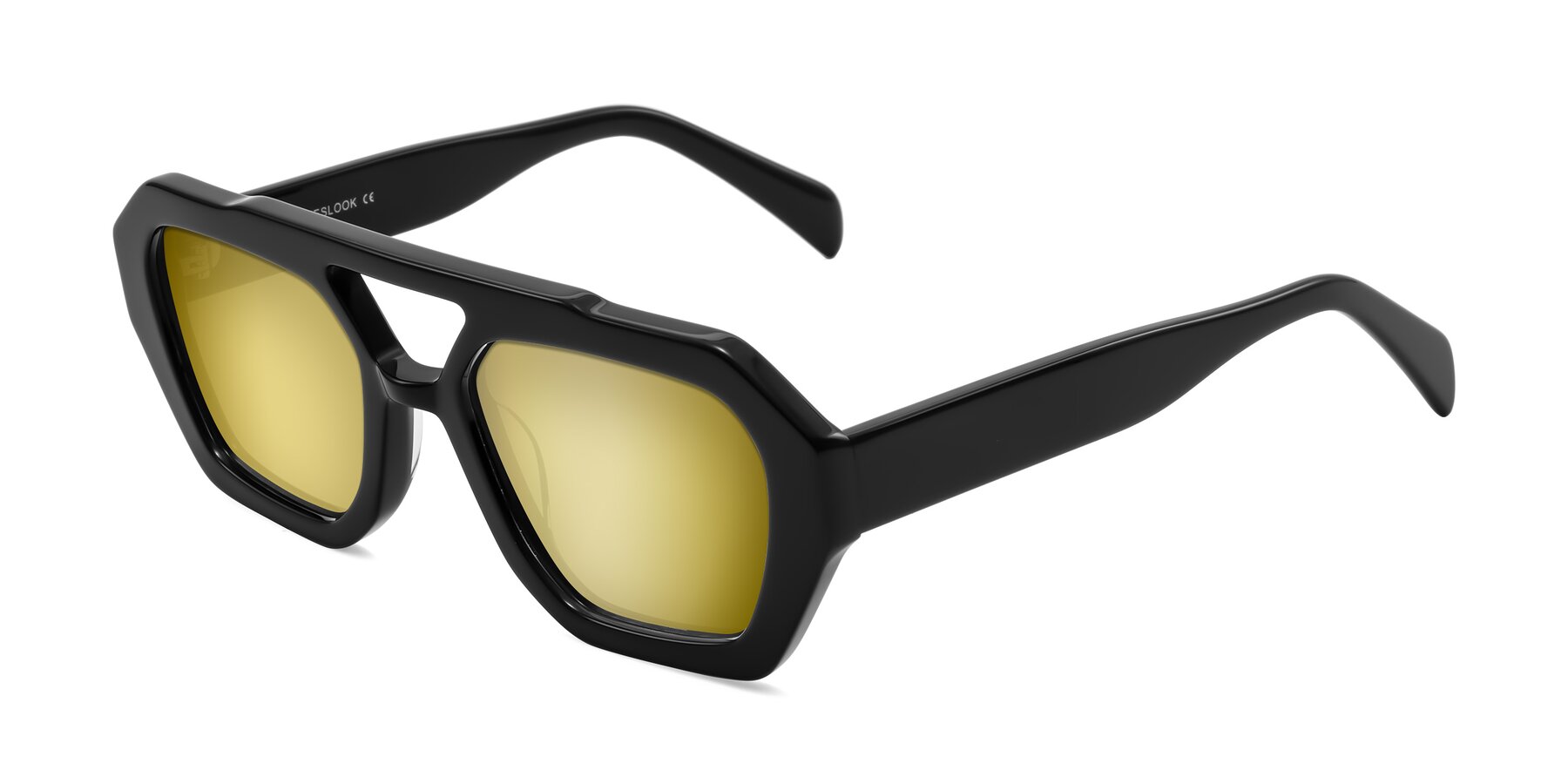 Angle of Silva in Black with Gold Mirrored Lenses