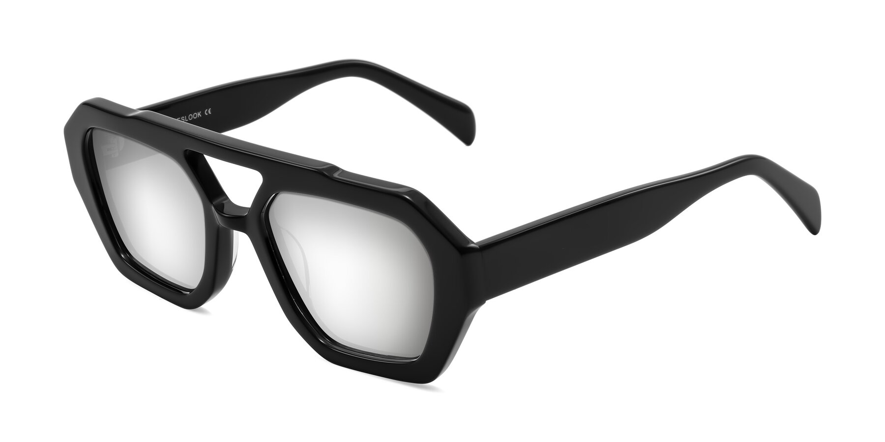 Angle of Silva in Black with Silver Mirrored Lenses