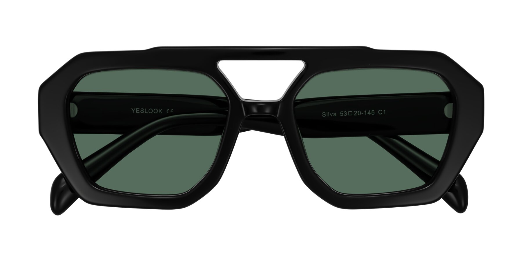 Folded Front of Silva in Black with Green Polarized Lenses