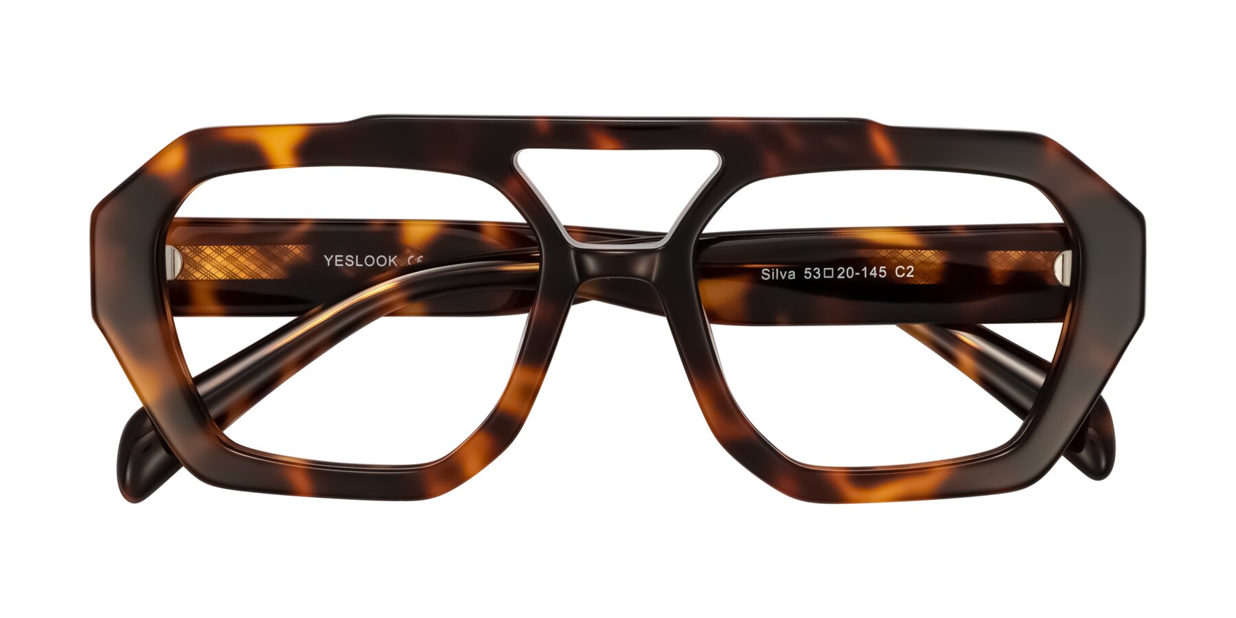 Folded Front of Silva in Tortoise with Clear Eyeglass Lenses