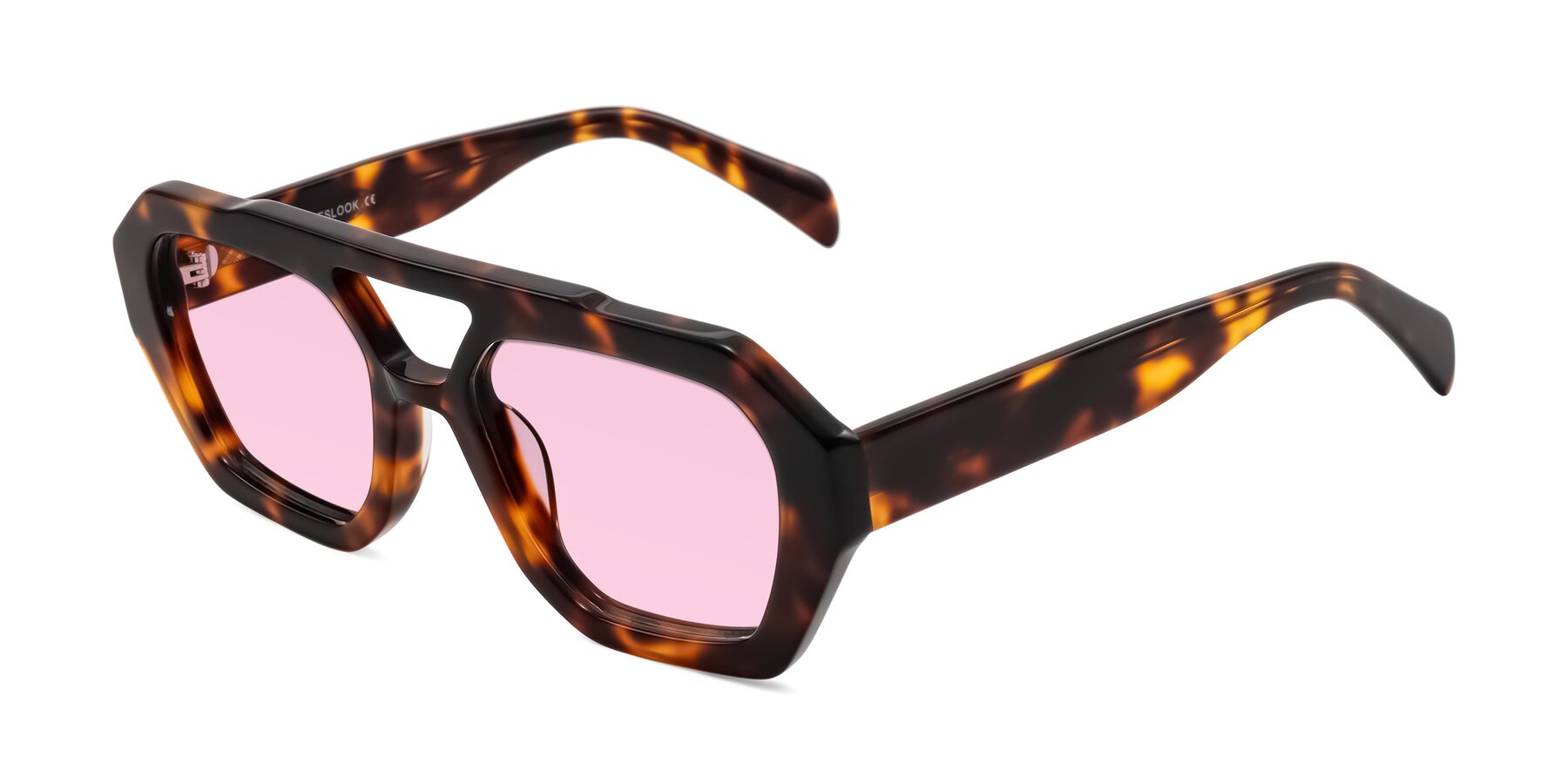 Angle of Silva in Tortoise with Light Pink Tinted Lenses