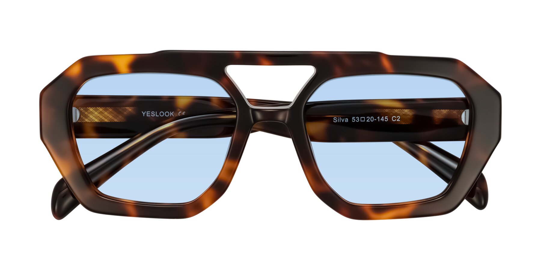 Folded Front of Silva in Tortoise with Light Blue Tinted Lenses