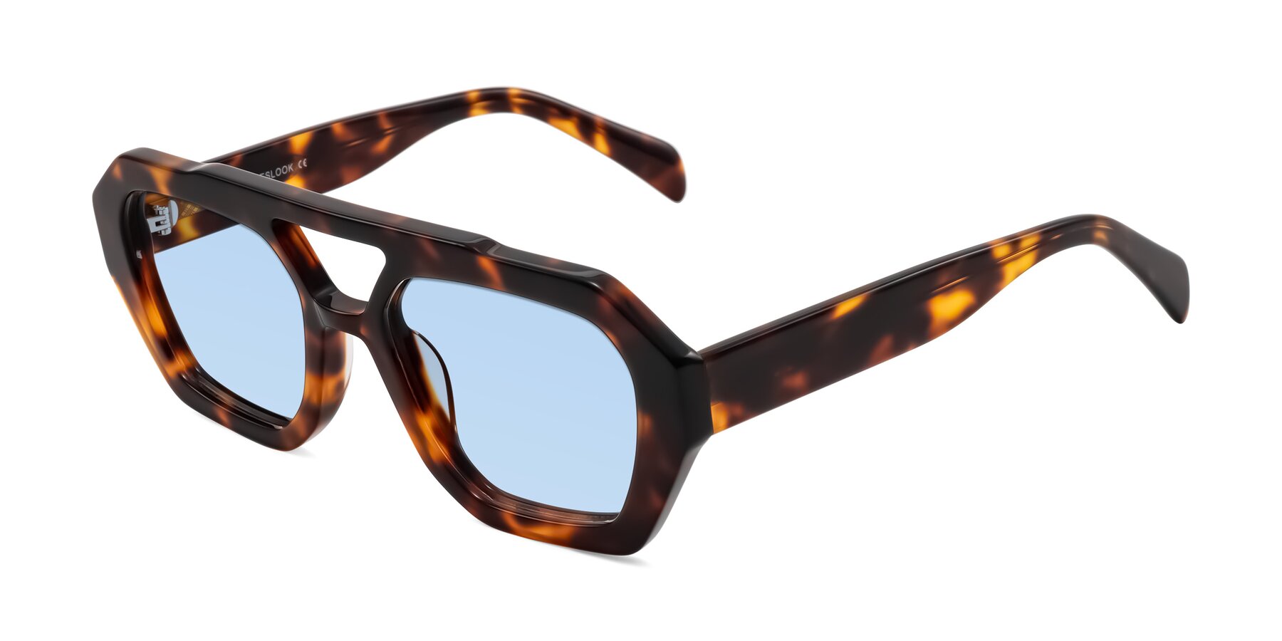 Angle of Silva in Tortoise with Light Blue Tinted Lenses