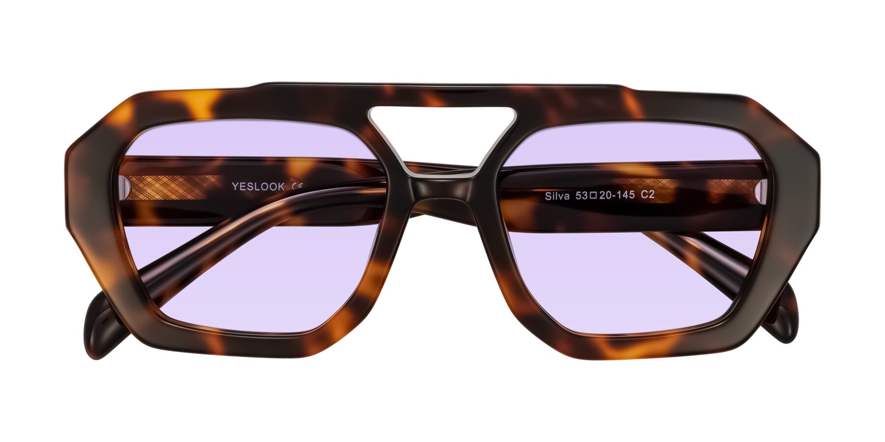 Folded Front of Silva in Tortoise with Light Purple Tinted Lenses