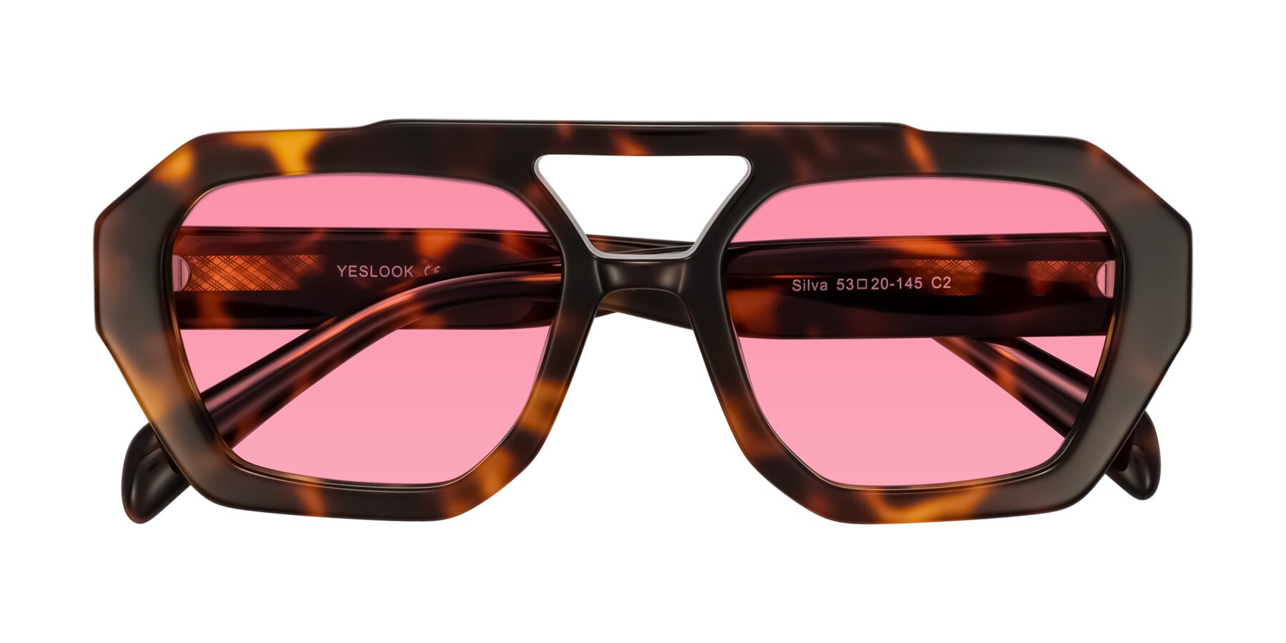 Folded Front of Silva in Tortoise with Pink Tinted Lenses