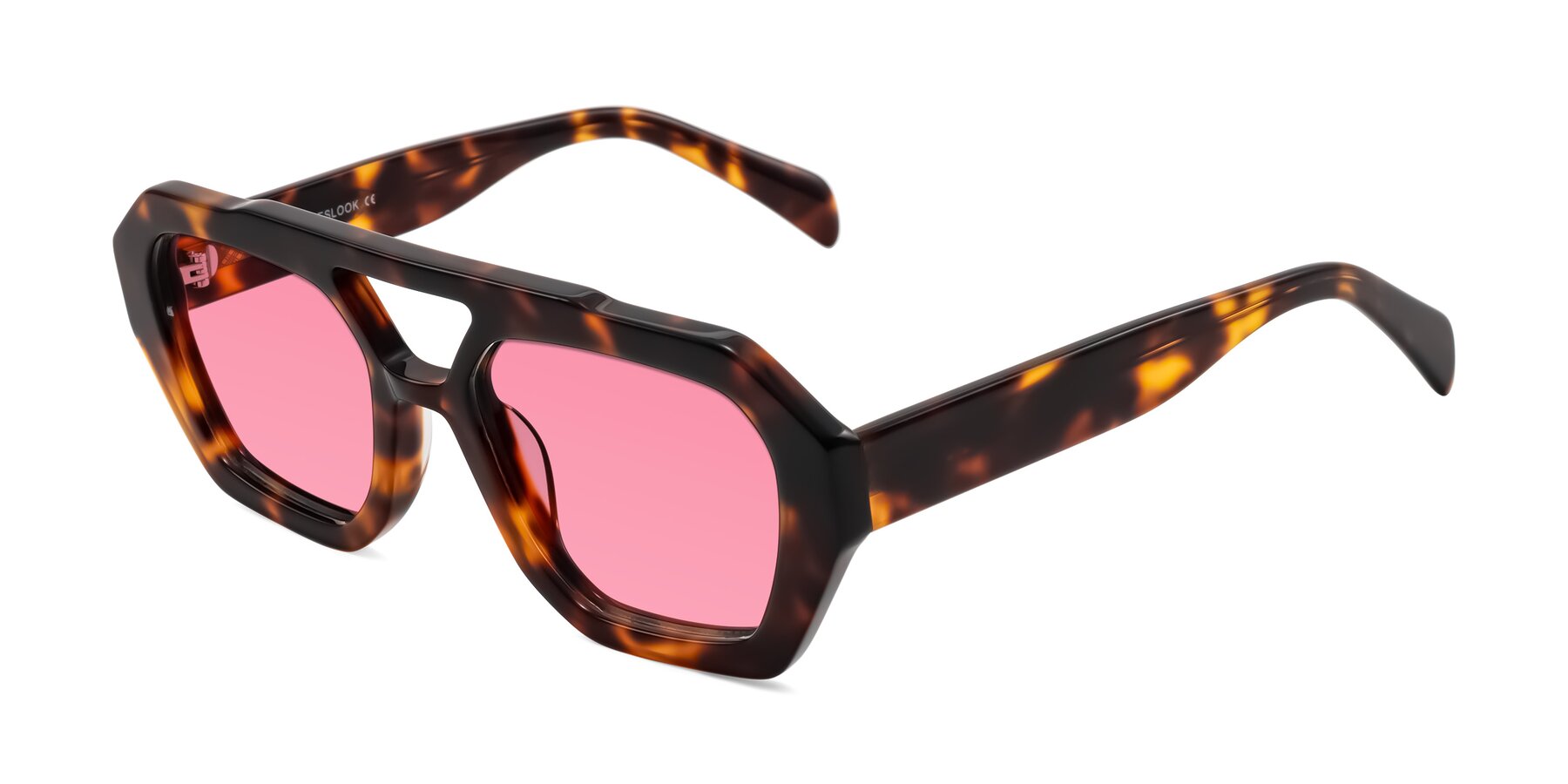 Angle of Silva in Tortoise with Pink Tinted Lenses