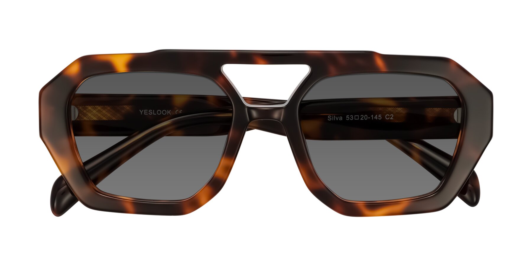 Folded Front of Silva in Tortoise with Medium Gray Tinted Lenses