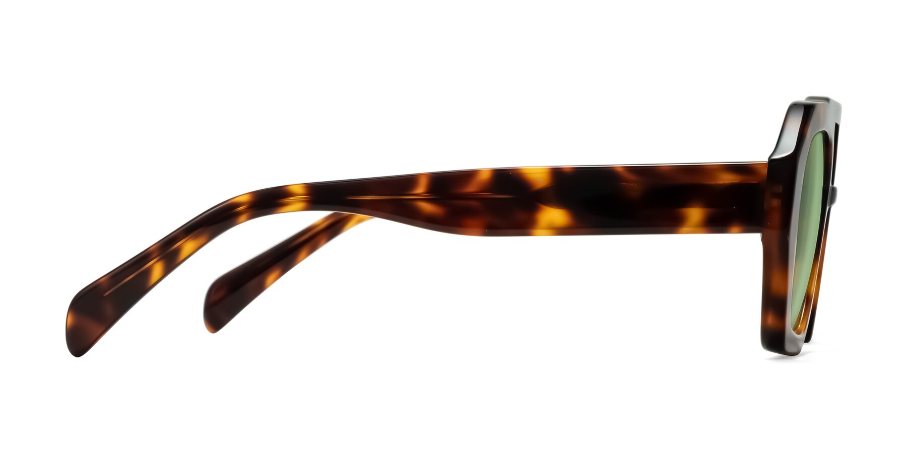 Side of Silva in Tortoise with Medium Green Tinted Lenses