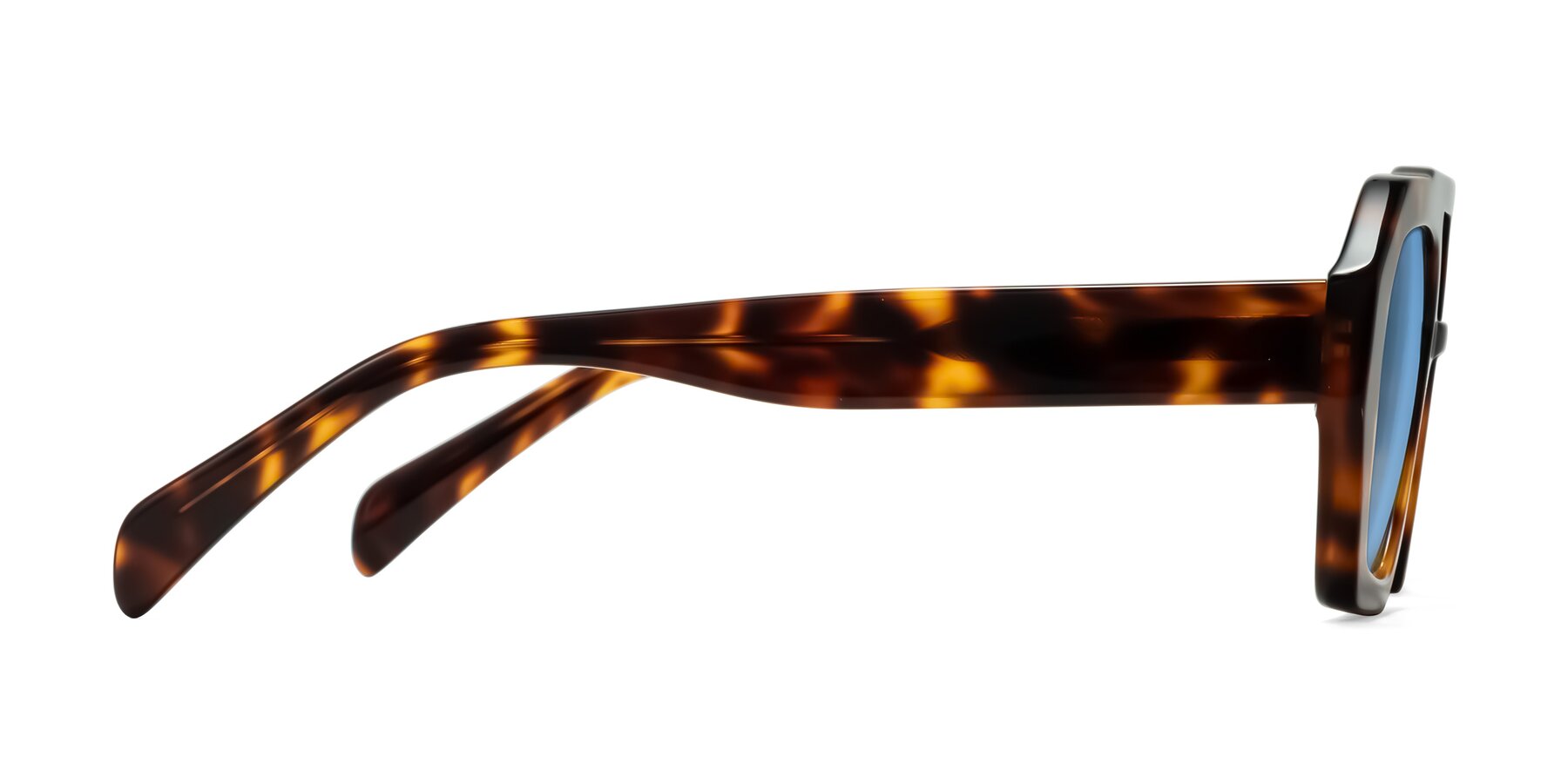 Side of Silva in Tortoise with Medium Blue Tinted Lenses