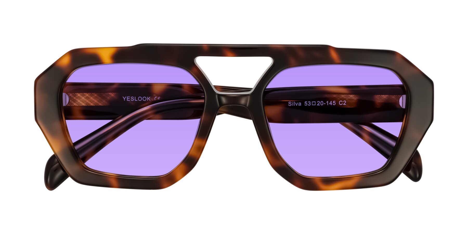 Folded Front of Silva in Tortoise with Medium Purple Tinted Lenses
