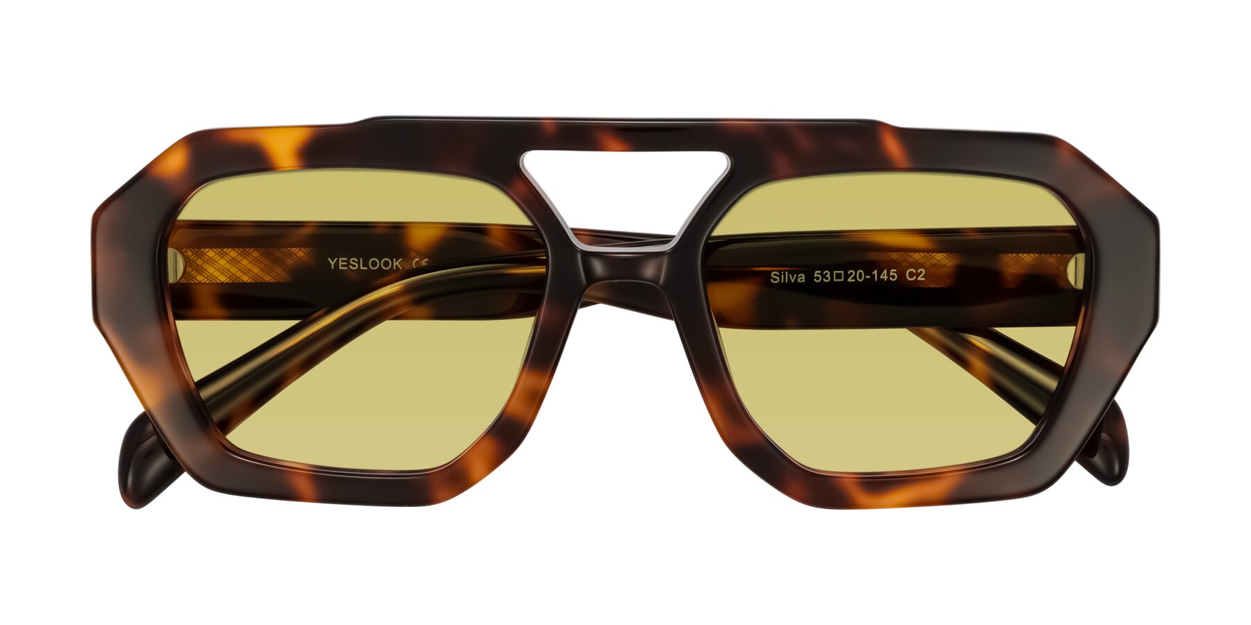 Folded Front of Silva in Tortoise with Medium Champagne Tinted Lenses