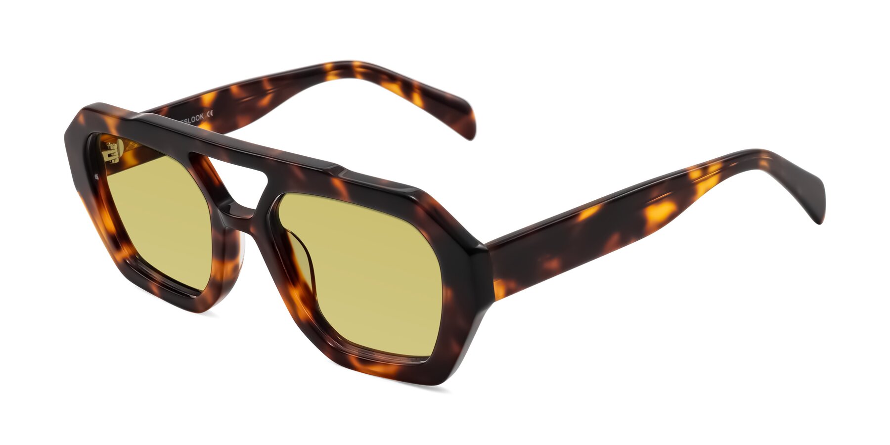 Angle of Silva in Tortoise with Medium Champagne Tinted Lenses