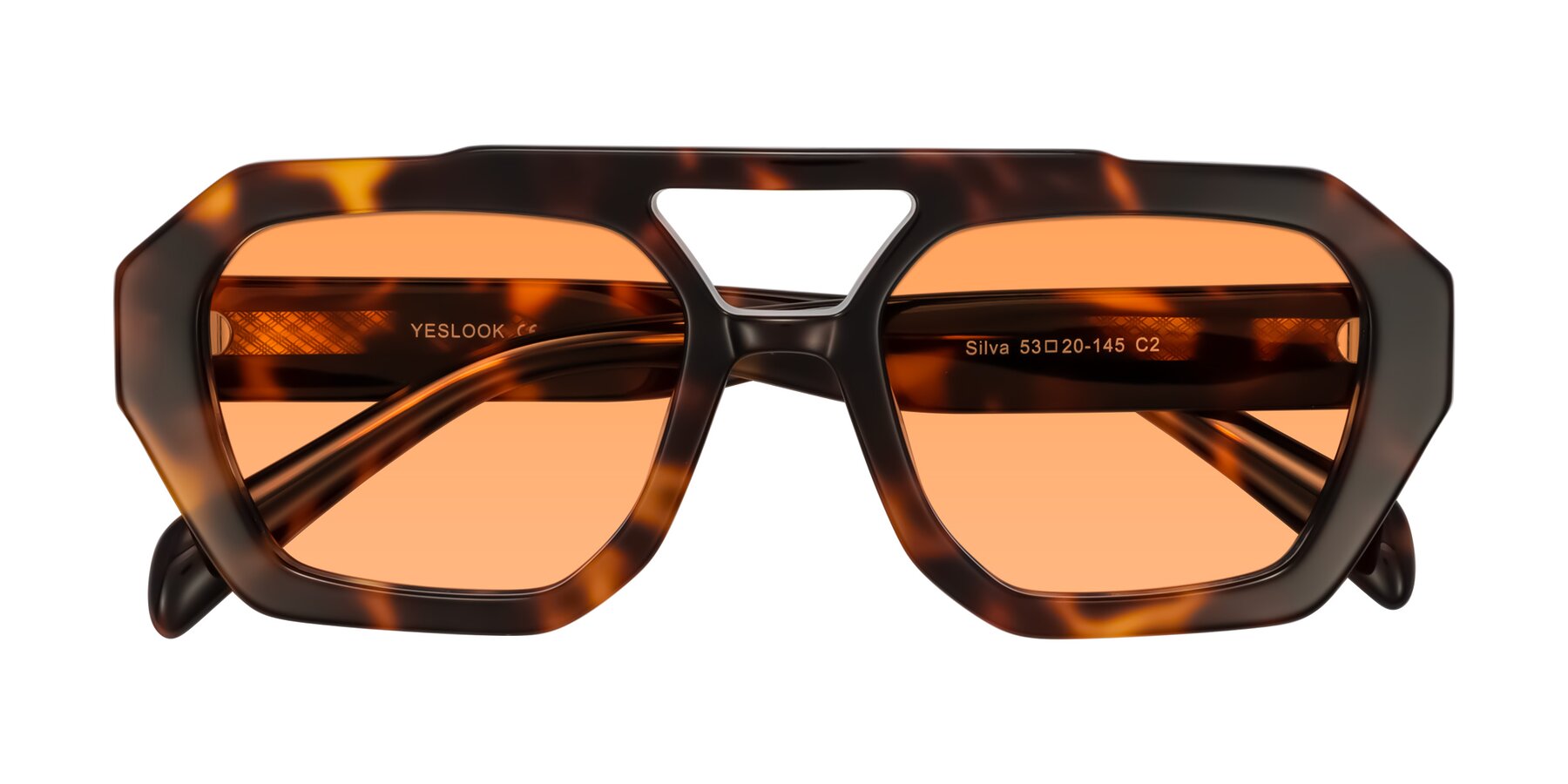 Folded Front of Silva in Tortoise with Medium Orange Tinted Lenses