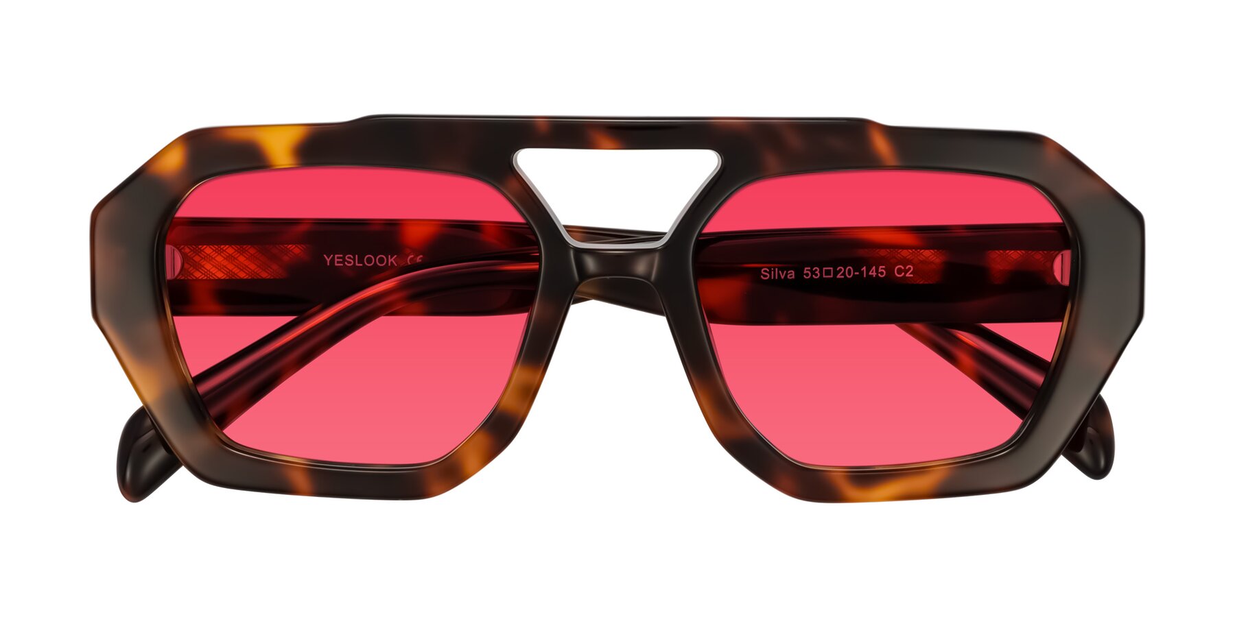 Folded Front of Silva in Tortoise with Red Tinted Lenses