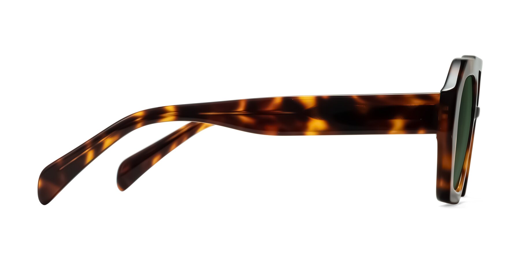 Side of Silva in Tortoise with Green Tinted Lenses