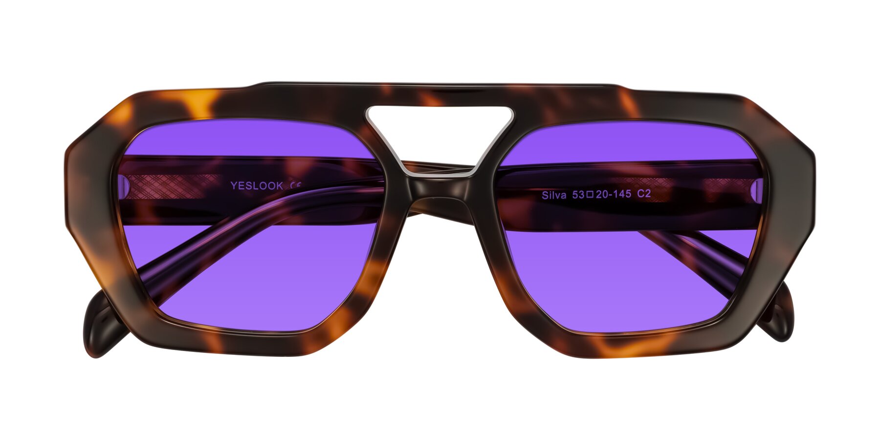 Folded Front of Silva in Tortoise with Purple Tinted Lenses