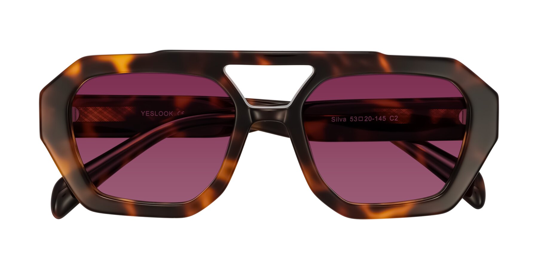 Folded Front of Silva in Tortoise with Wine Tinted Lenses
