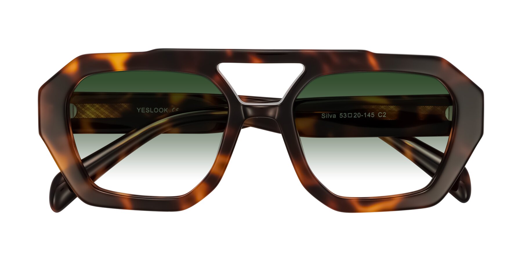 Folded Front of Silva in Tortoise with Green Gradient Lenses