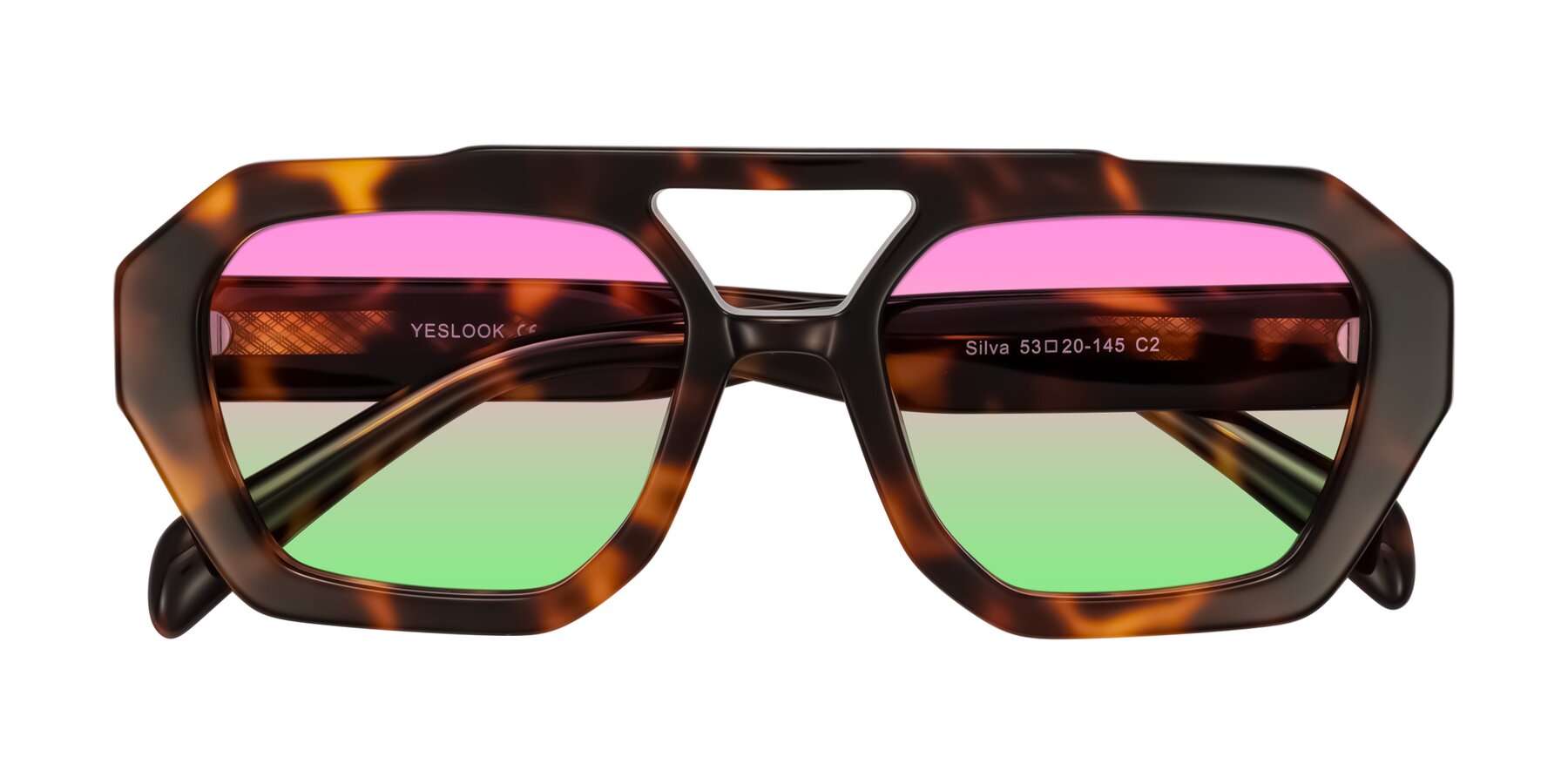Folded Front of Silva in Tortoise with Pink / Green Gradient Lenses