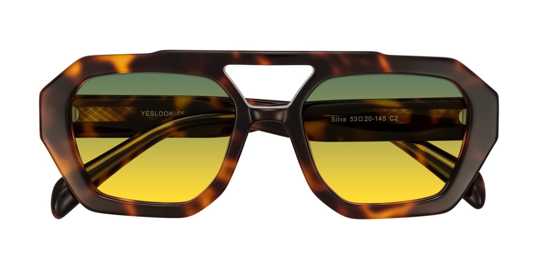 Folded Front of Silva in Tortoise with Green / Yellow Gradient Lenses
