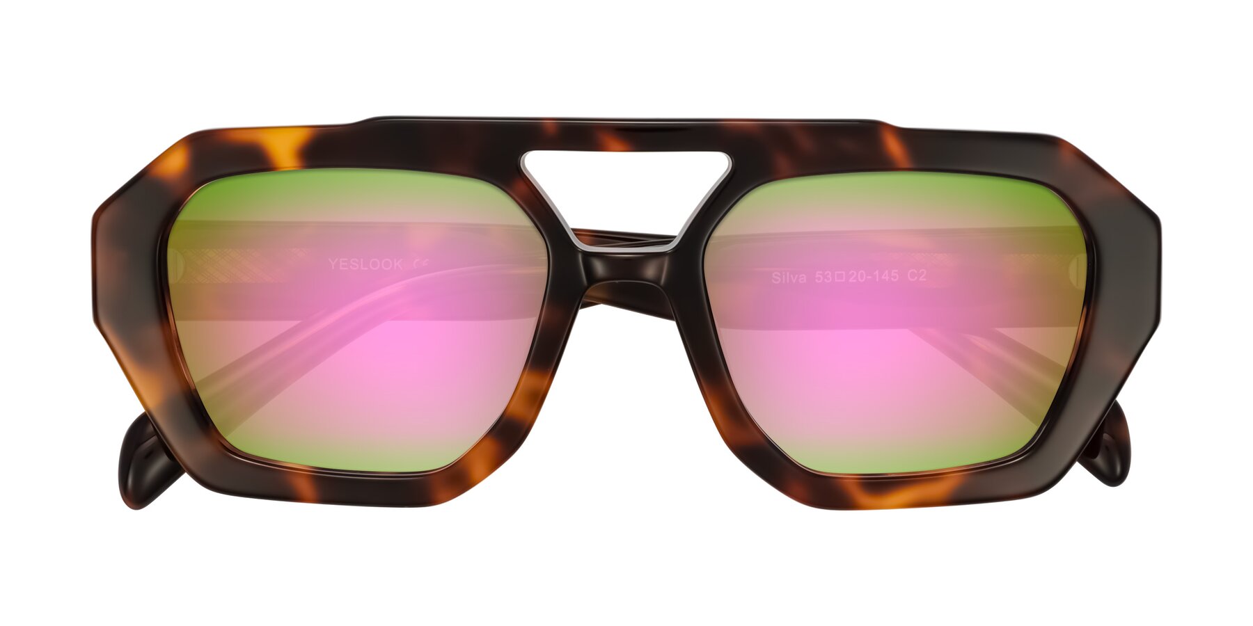 Folded Front of Silva in Tortoise with Pink Mirrored Lenses