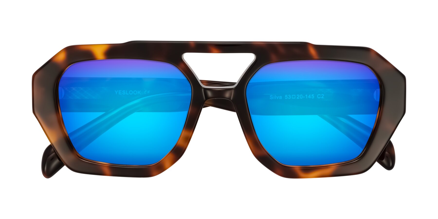 Folded Front of Silva in Tortoise with Blue Mirrored Lenses