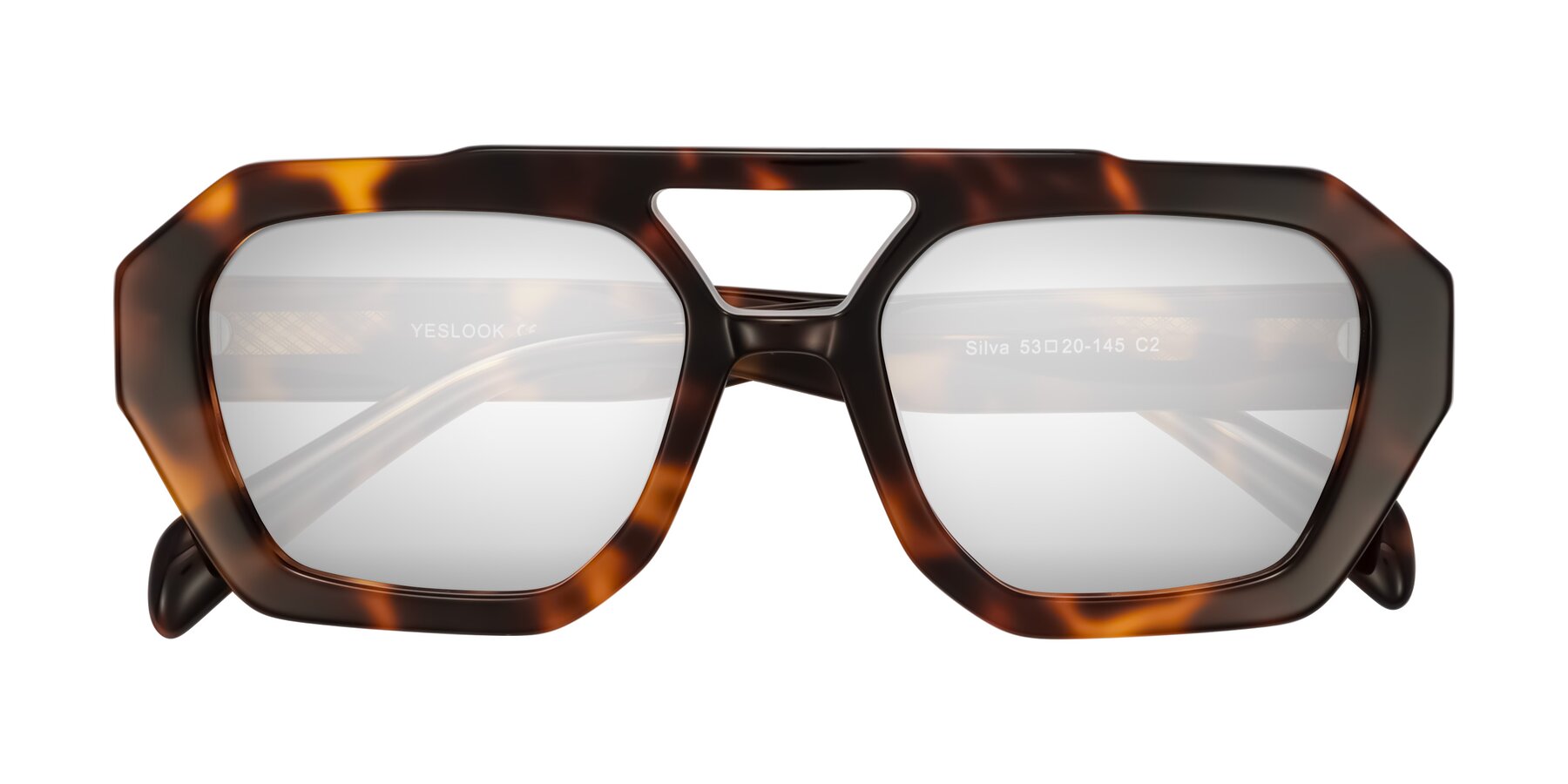 Folded Front of Silva in Tortoise with Silver Mirrored Lenses