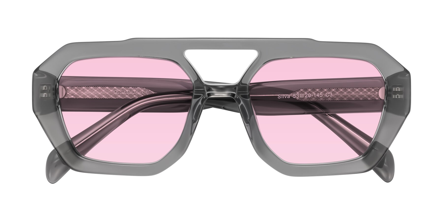 Folded Front of Silva in Gray with Light Pink Tinted Lenses