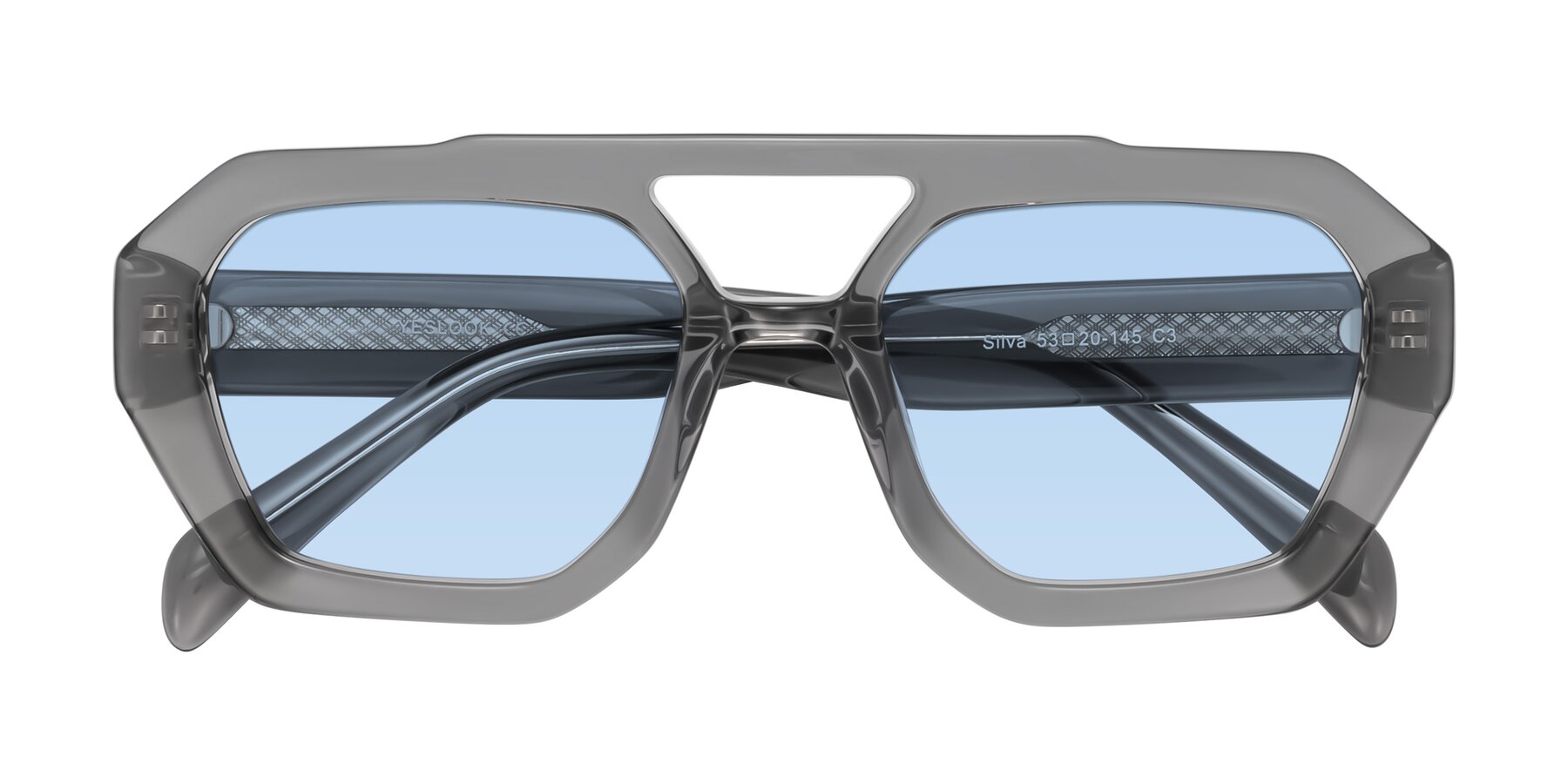 Folded Front of Silva in Gray with Light Blue Tinted Lenses