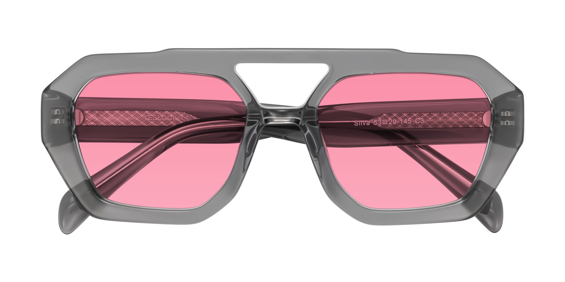 Folded Front of Silva in Gray with Pink Tinted Lenses
