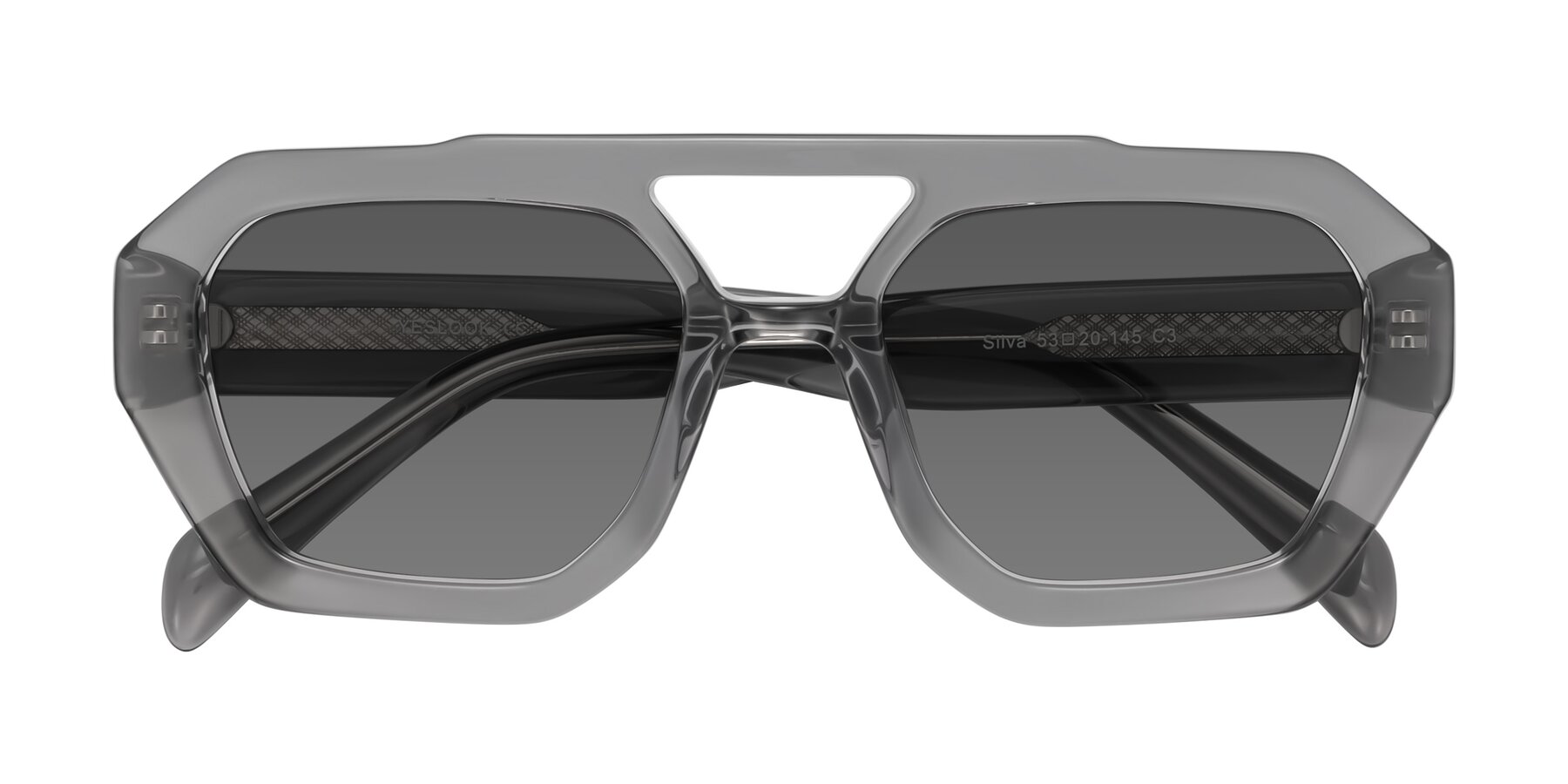 Folded Front of Silva in Gray with Medium Gray Tinted Lenses