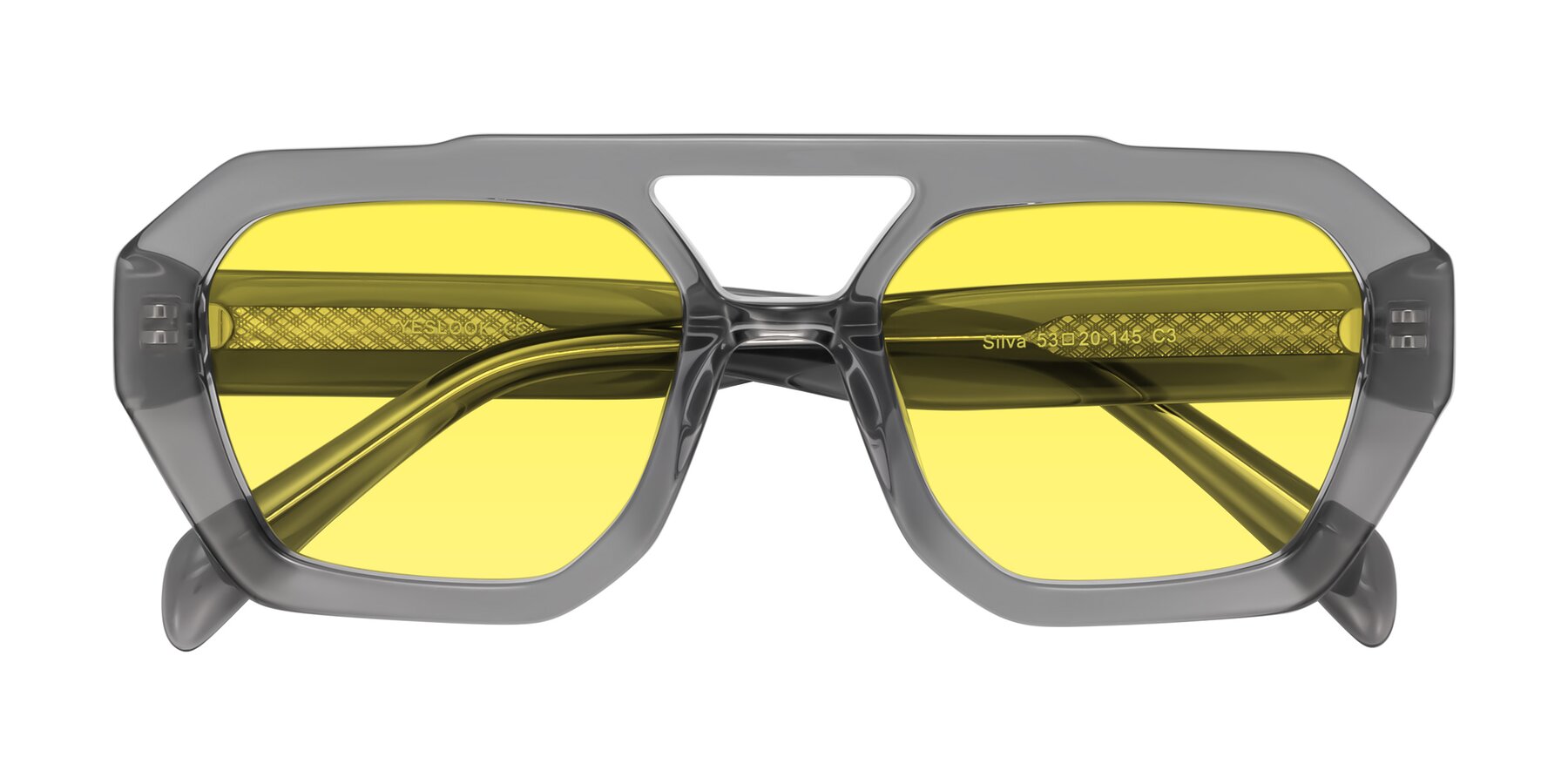 Folded Front of Silva in Gray with Medium Yellow Tinted Lenses